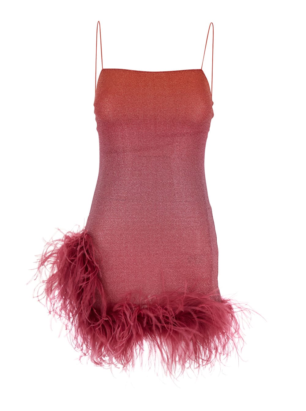 lumiere Plumage Pink Sleeveless Mini Dress With Tonal Feathered Hem In Tech Fabric Stretch Woman