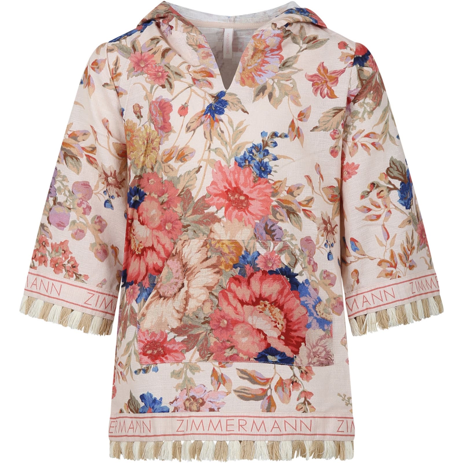 Zimmermann Kids' Ivory Cover-up For Girl With Floral Print