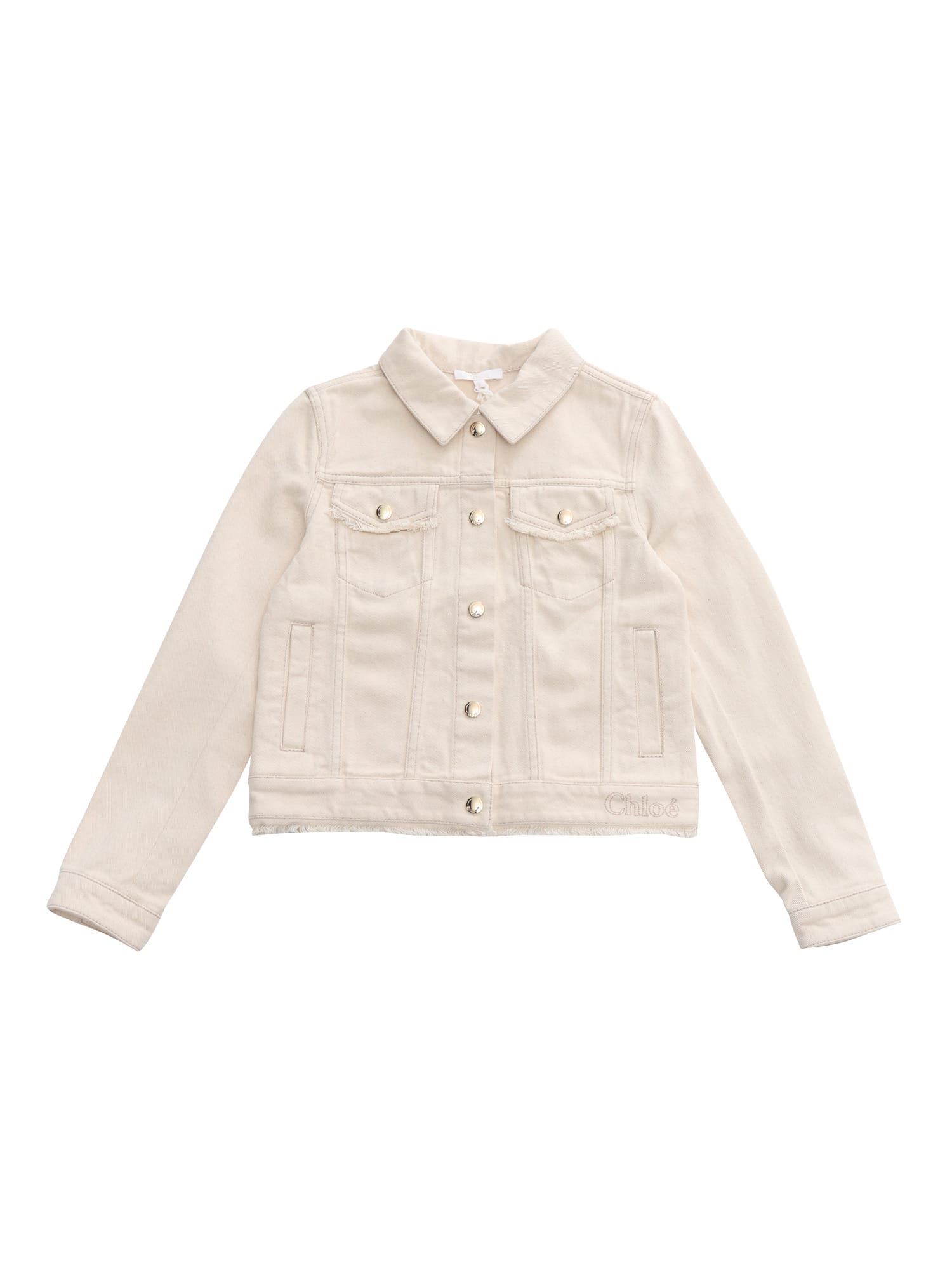 Chloé Logo-embroidered Denim Jacket In Cream