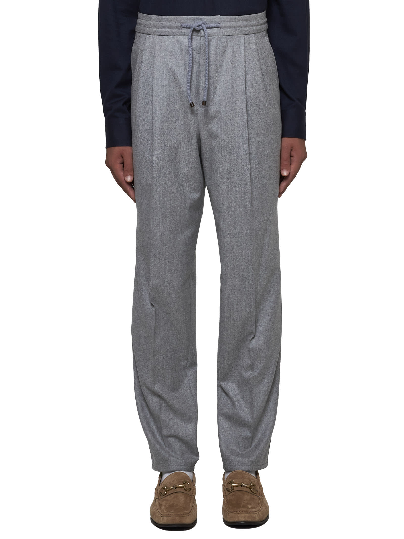 Brunello Cucinelli Pleated Drawstring Trousers In Grey