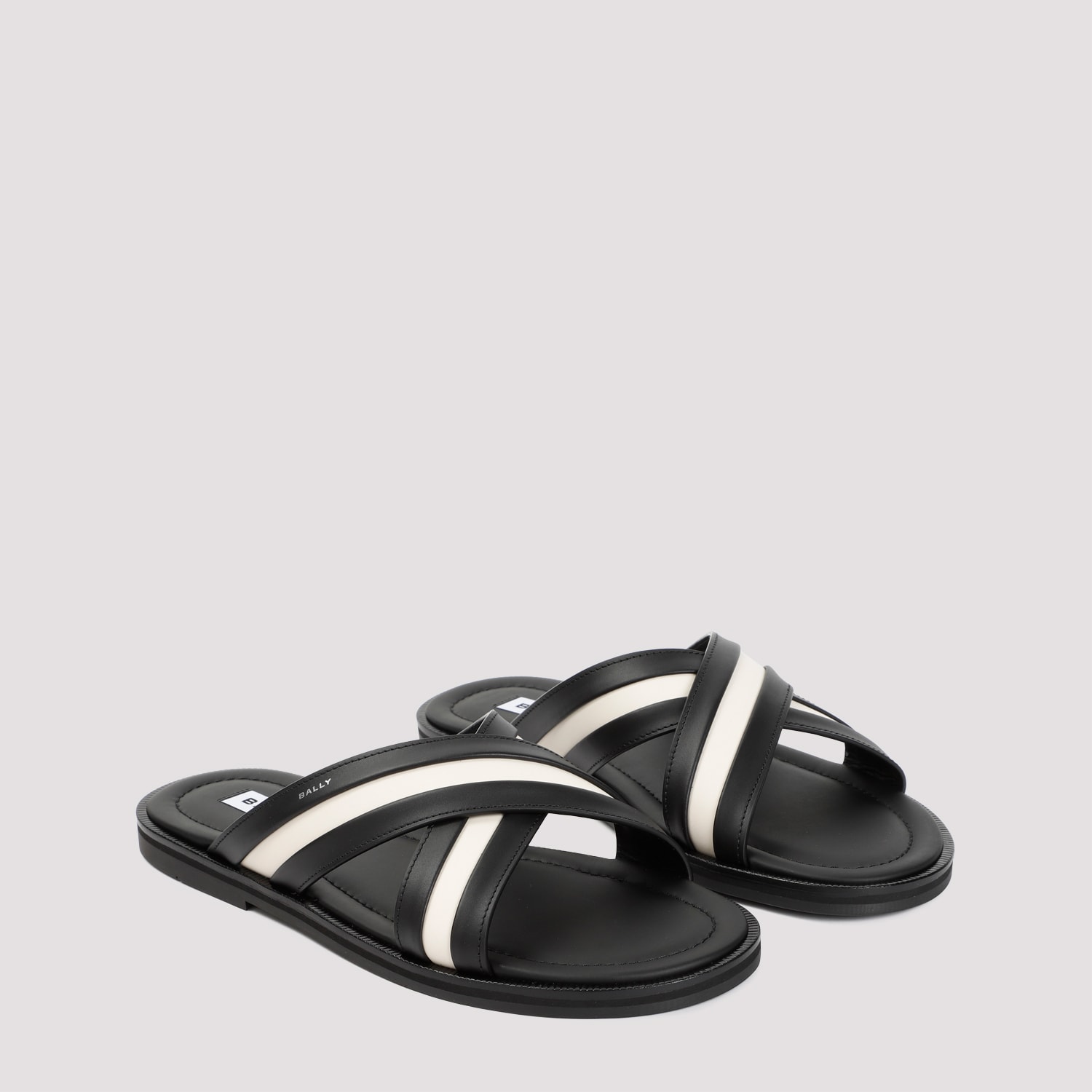 Bally Logo Stripe Slides In Black Bone