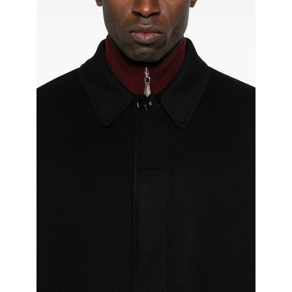 Lardini Collared Wool Coat Featuring Side Pockets In Black