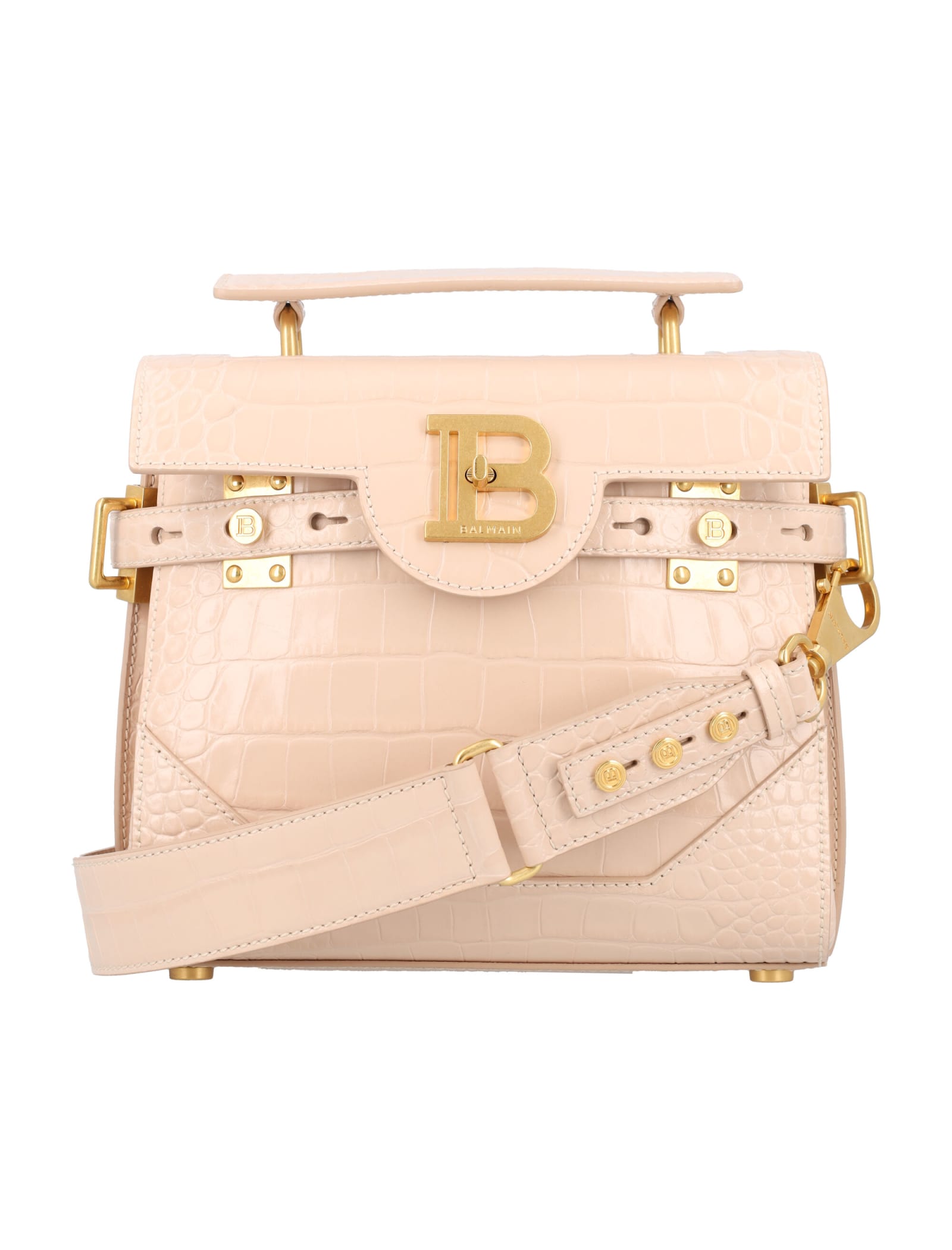 Balmain B-buzz 23 Crocco-embossed Leather Bag In Nude | ModeSens