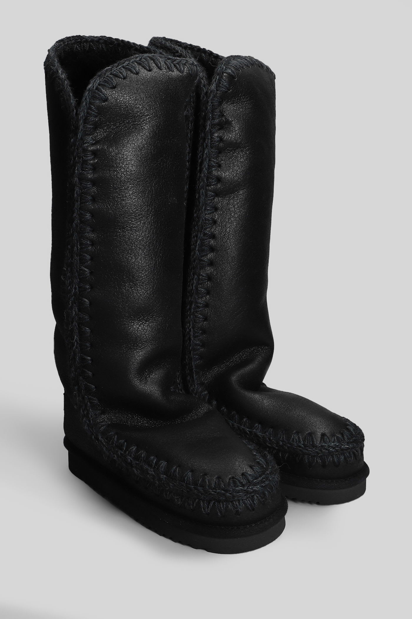 Mou Eskimo 40 Low Heels Boots In Black Leather In Black