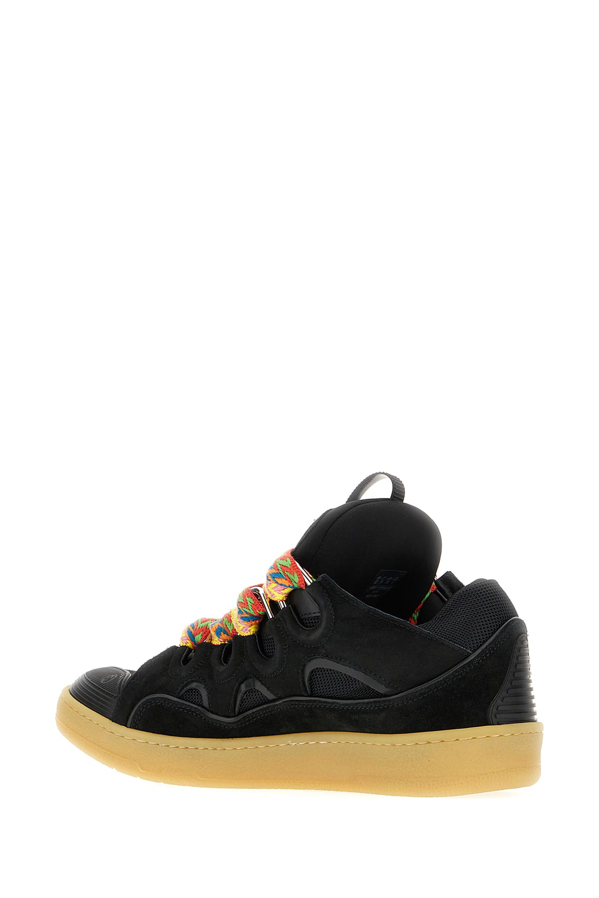 Shop Lanvin Black Leather And Fabric Curb Sneakers