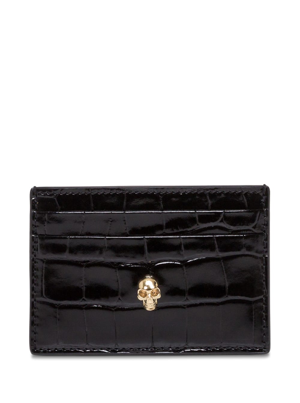 Alexander Mcqueen Womans Black Crocodile Printed Leather Card Holder