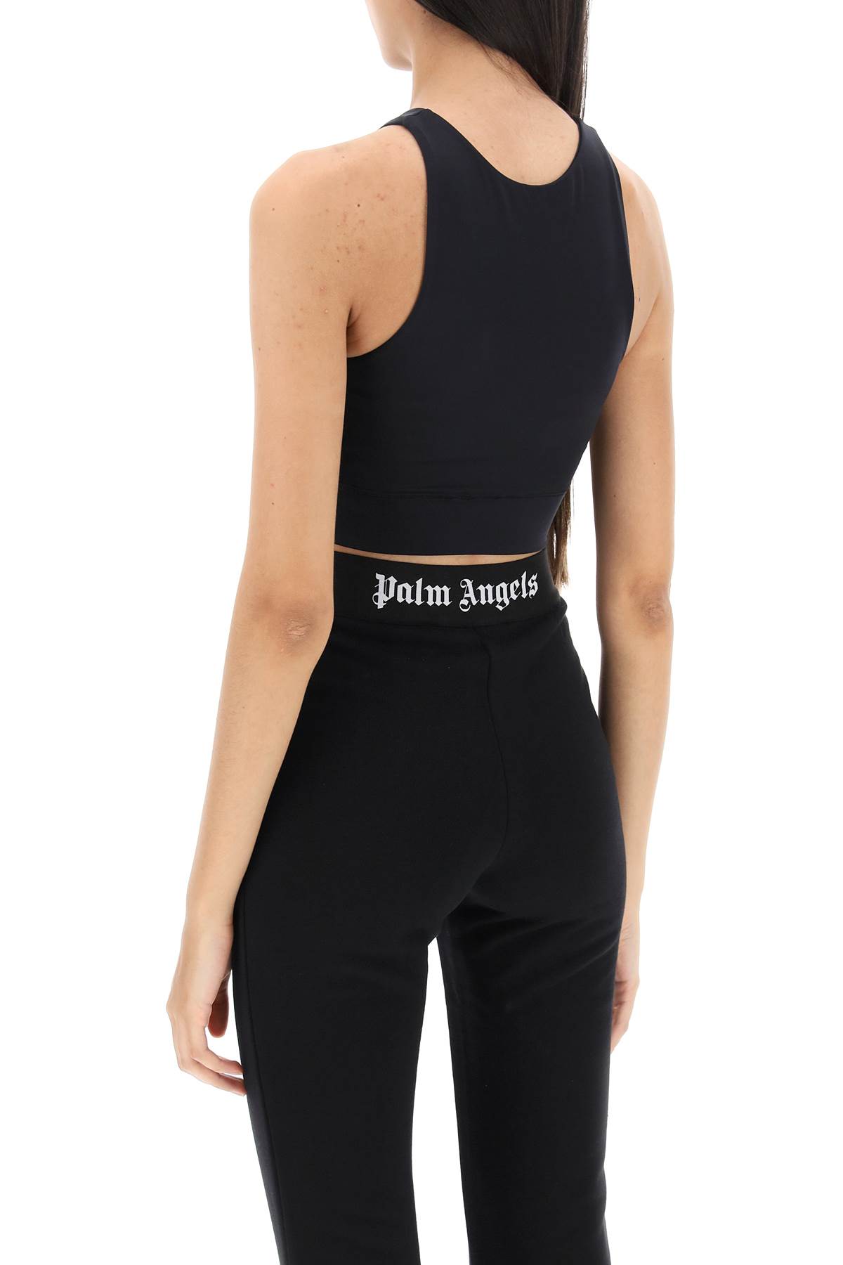 Shop Palm Angels Cropped Top With Side Bands In Black White (black)