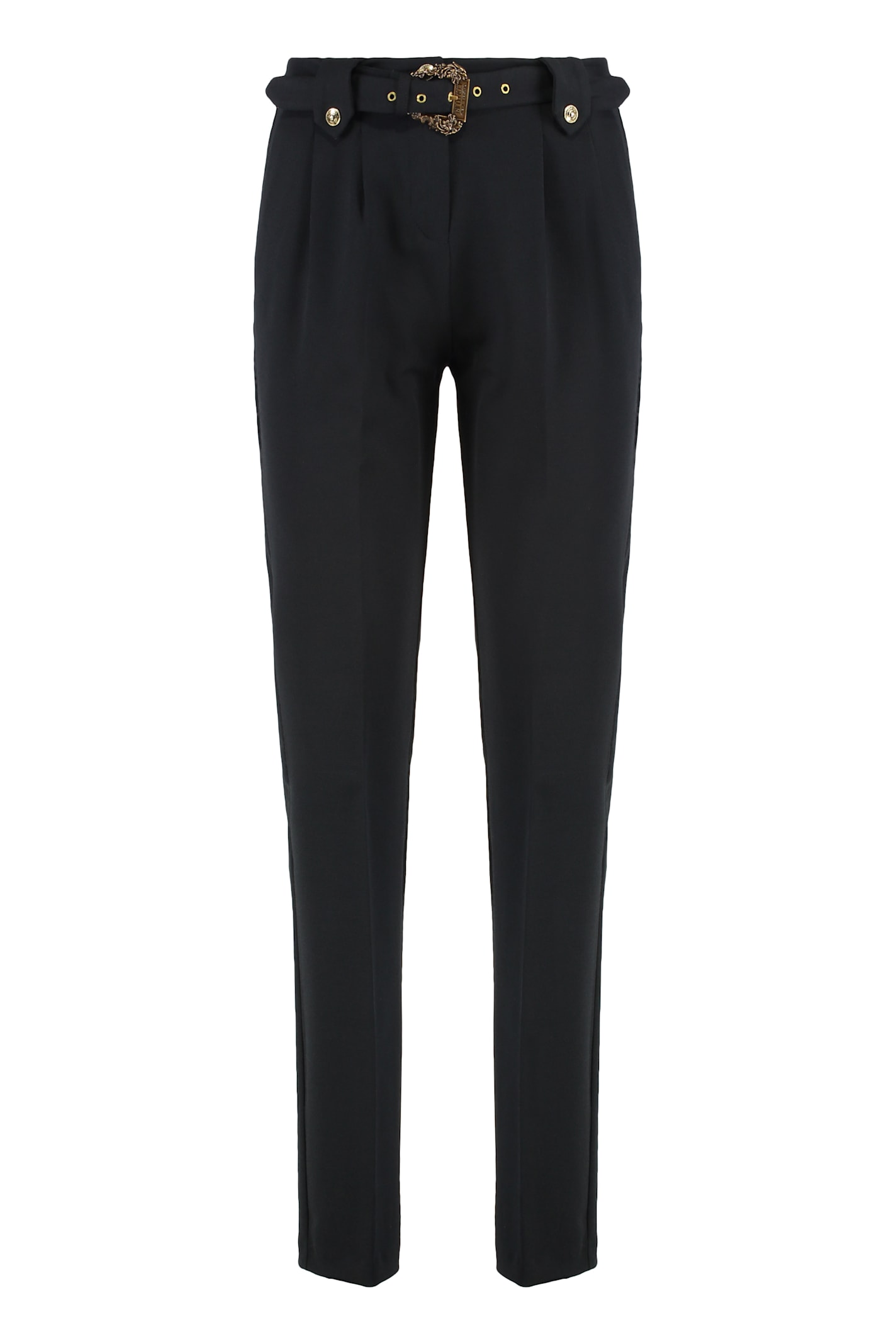 Versace Jeans Couture Tailored Viscose Trousers Featuring Belt In Black