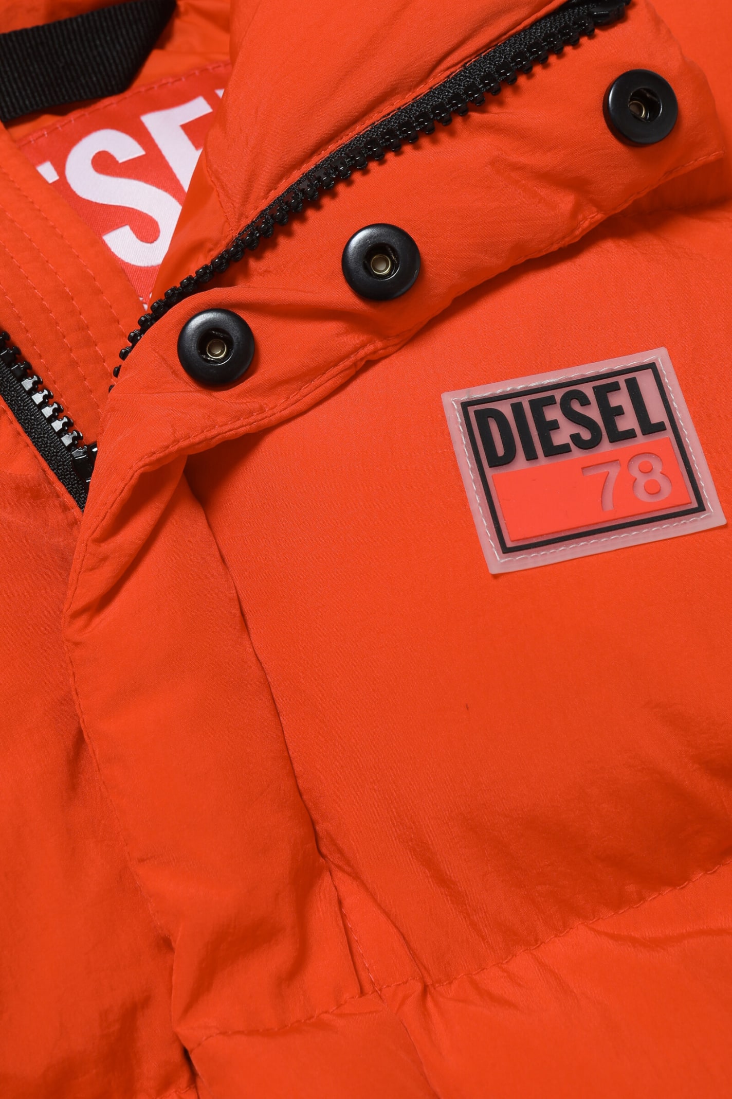 Shop Diesel Jpil Jacket Hooded Down Jacket With Patches In Rosso