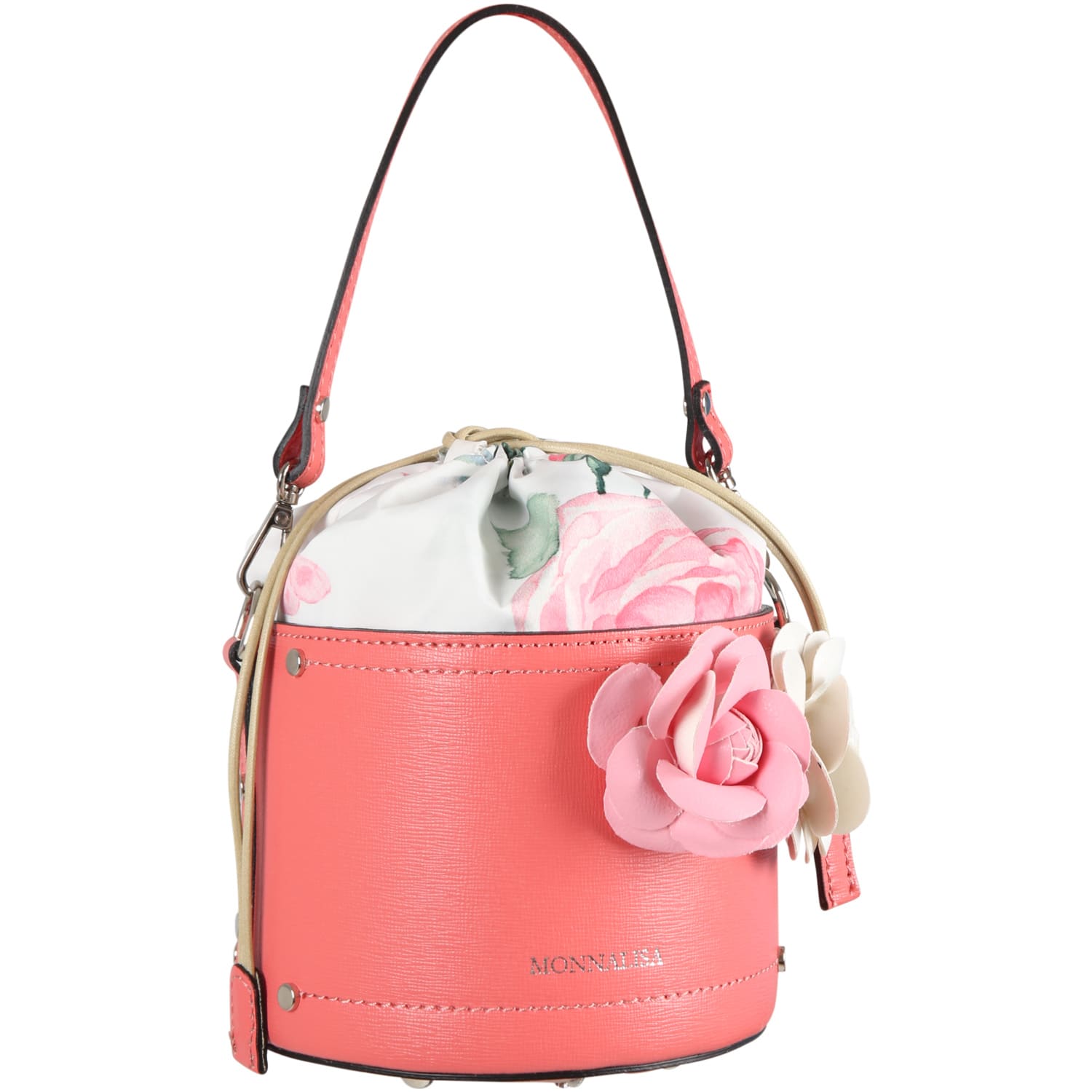 Monnalisa Pink Bag For Girl With Flowers And Logo