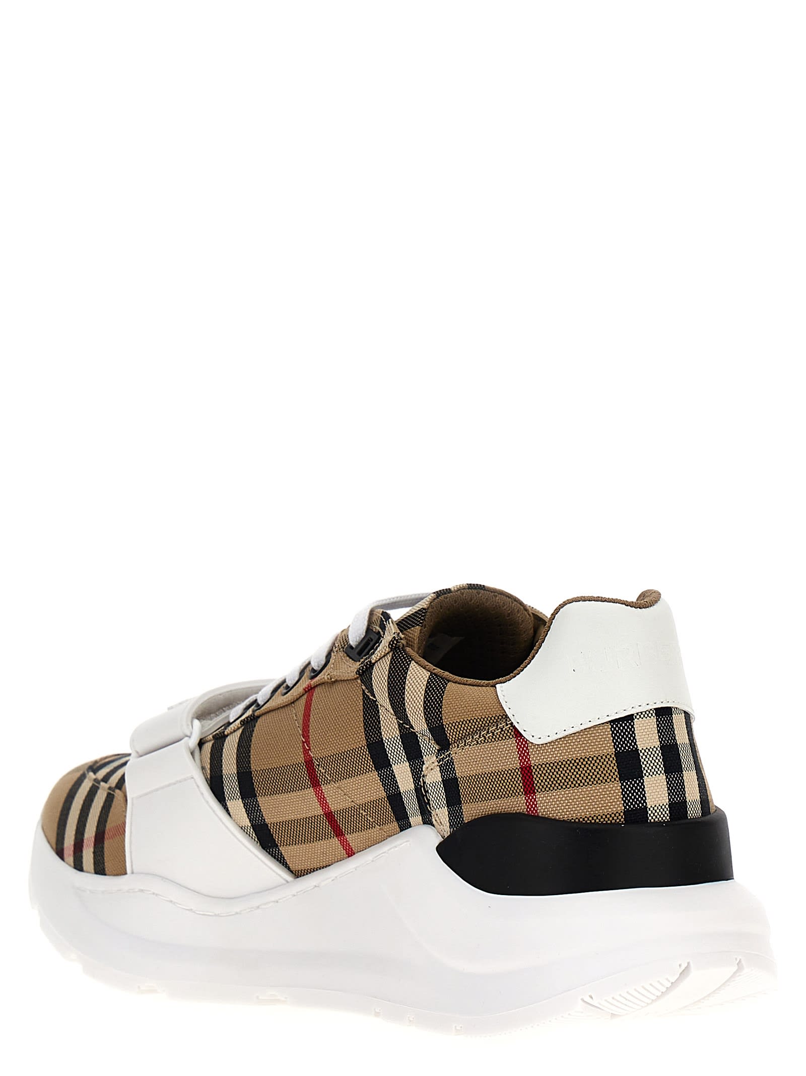 Shop Burberry Check Sneakers In Beige