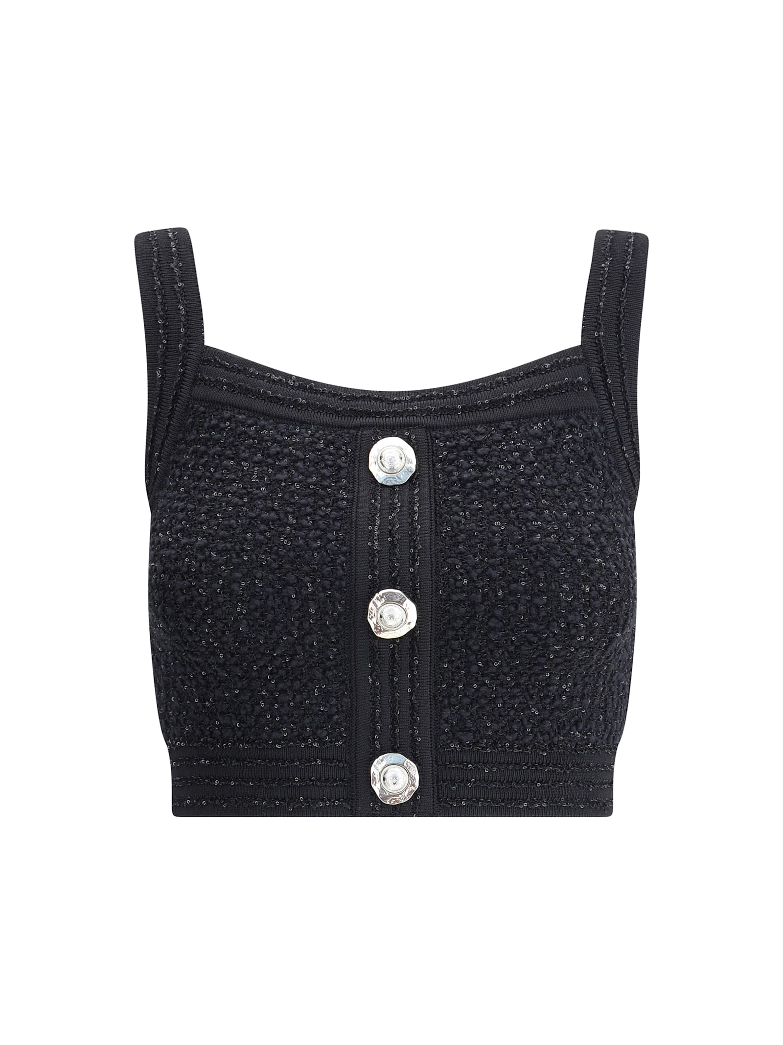 Balmain Tweed Crop Top In Black