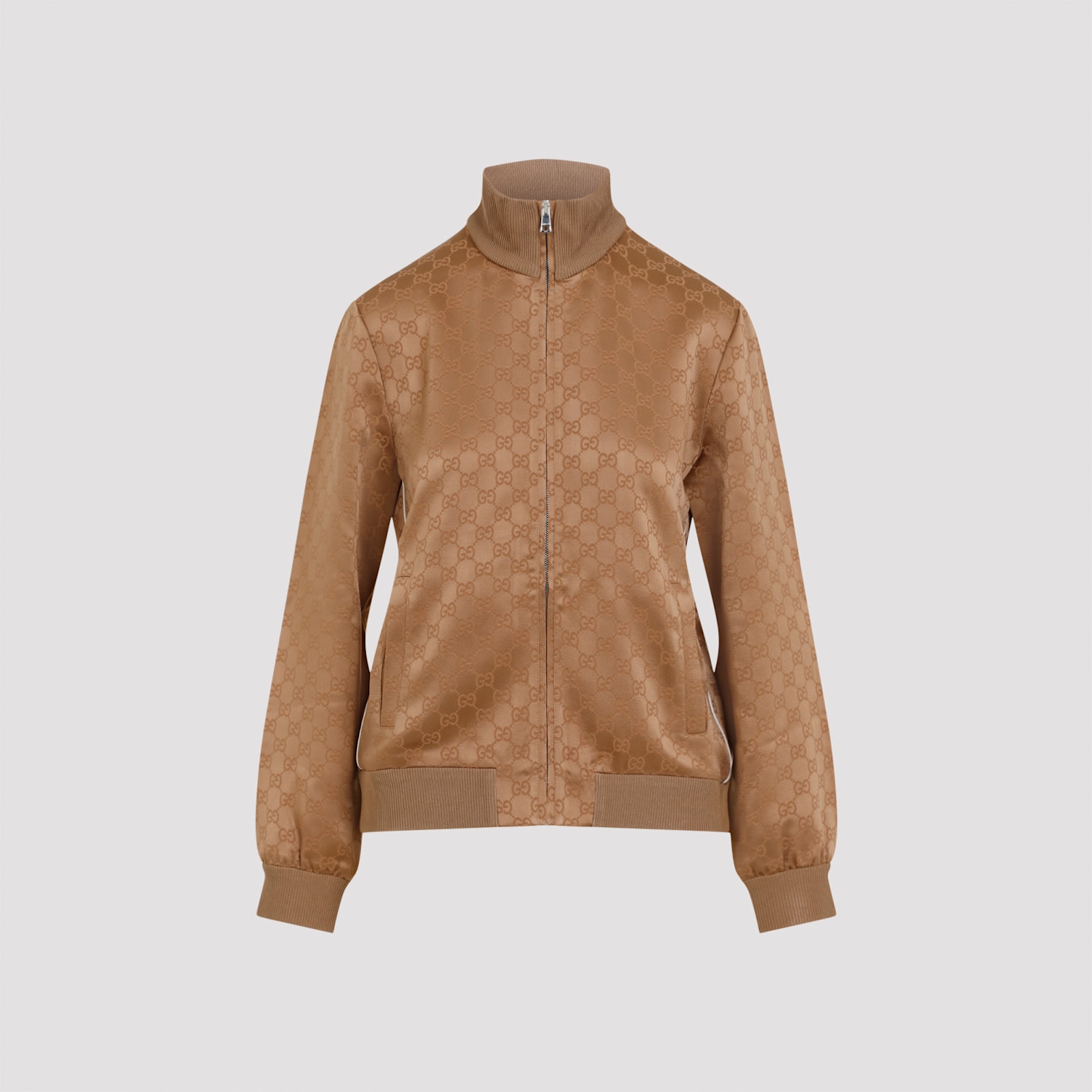 Shop Gucci Long Sleeves Hoodie Zipped Jacket In Vintage Camel