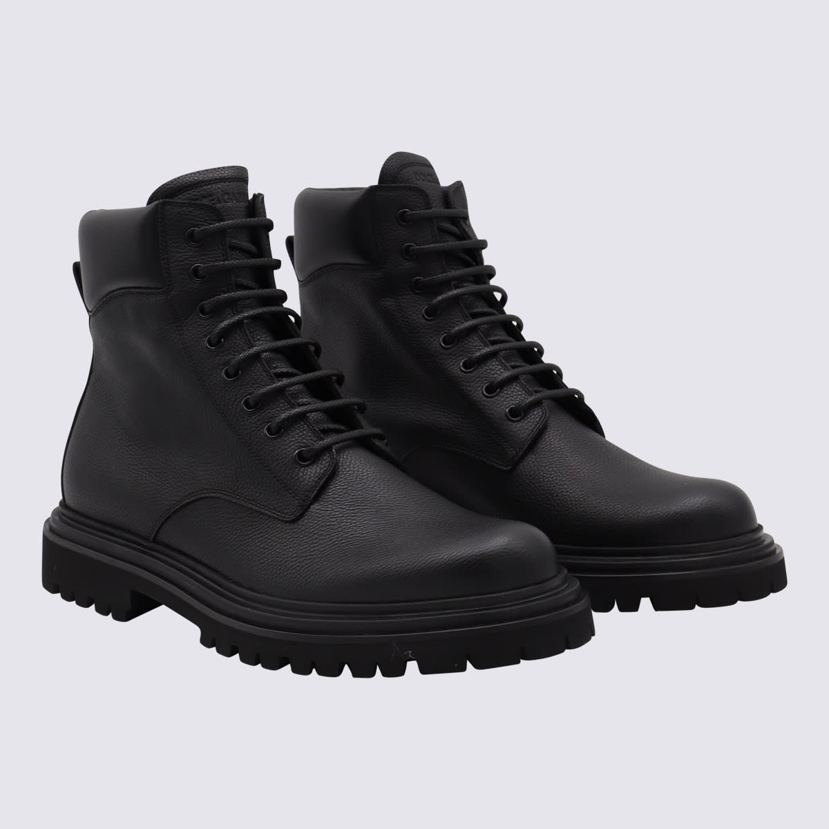 Dolce & Gabbana Grained Leather Lace-up Ankle Boots In Black