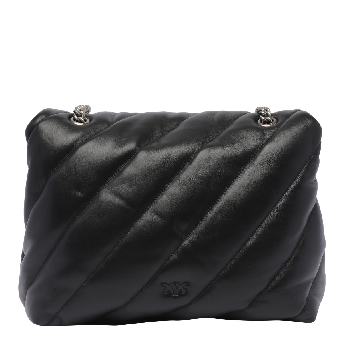 Shop Pinko Big Love Puff Shoulder Bag In Nero-old Silver