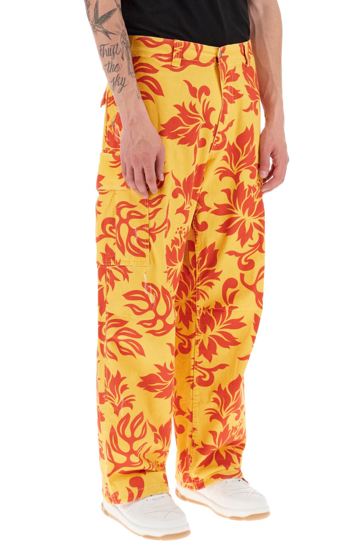 Shop Erl Floral Cargo Pants In  Tropical Flowers 3 (yellow)