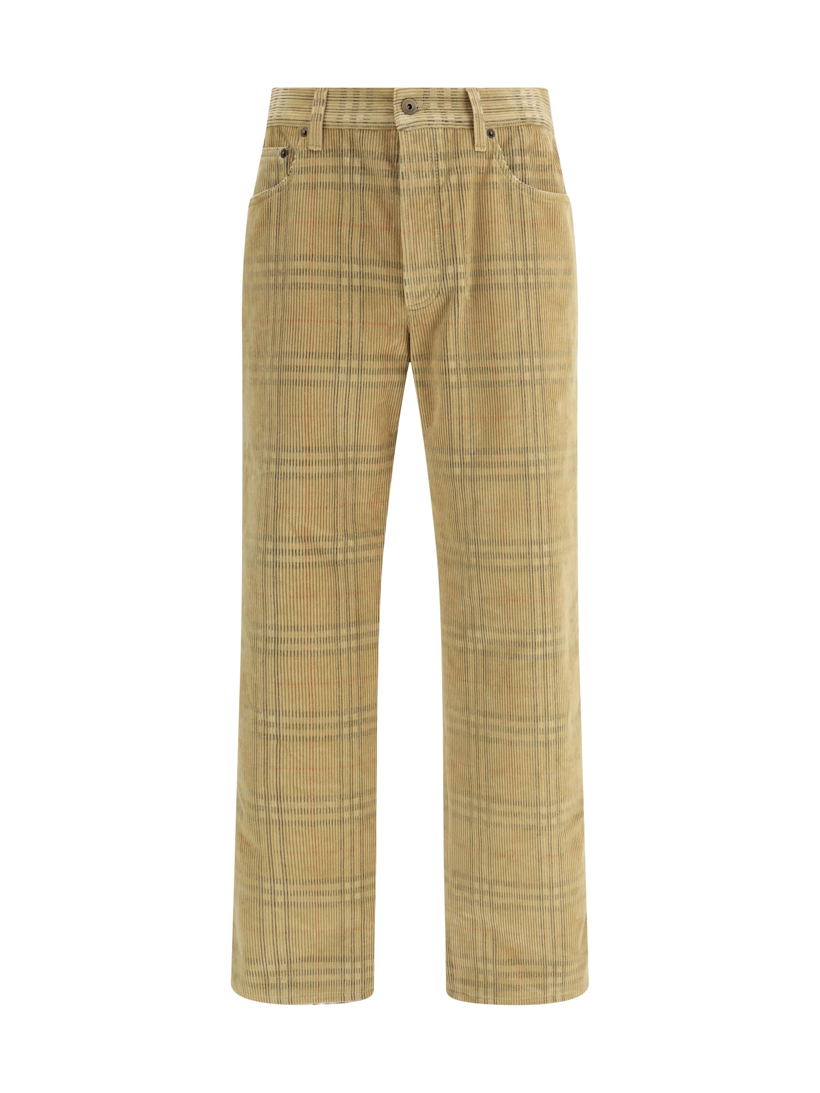 Burberry Corduroy Pant With Embroidered Plaid Pattern In Multi