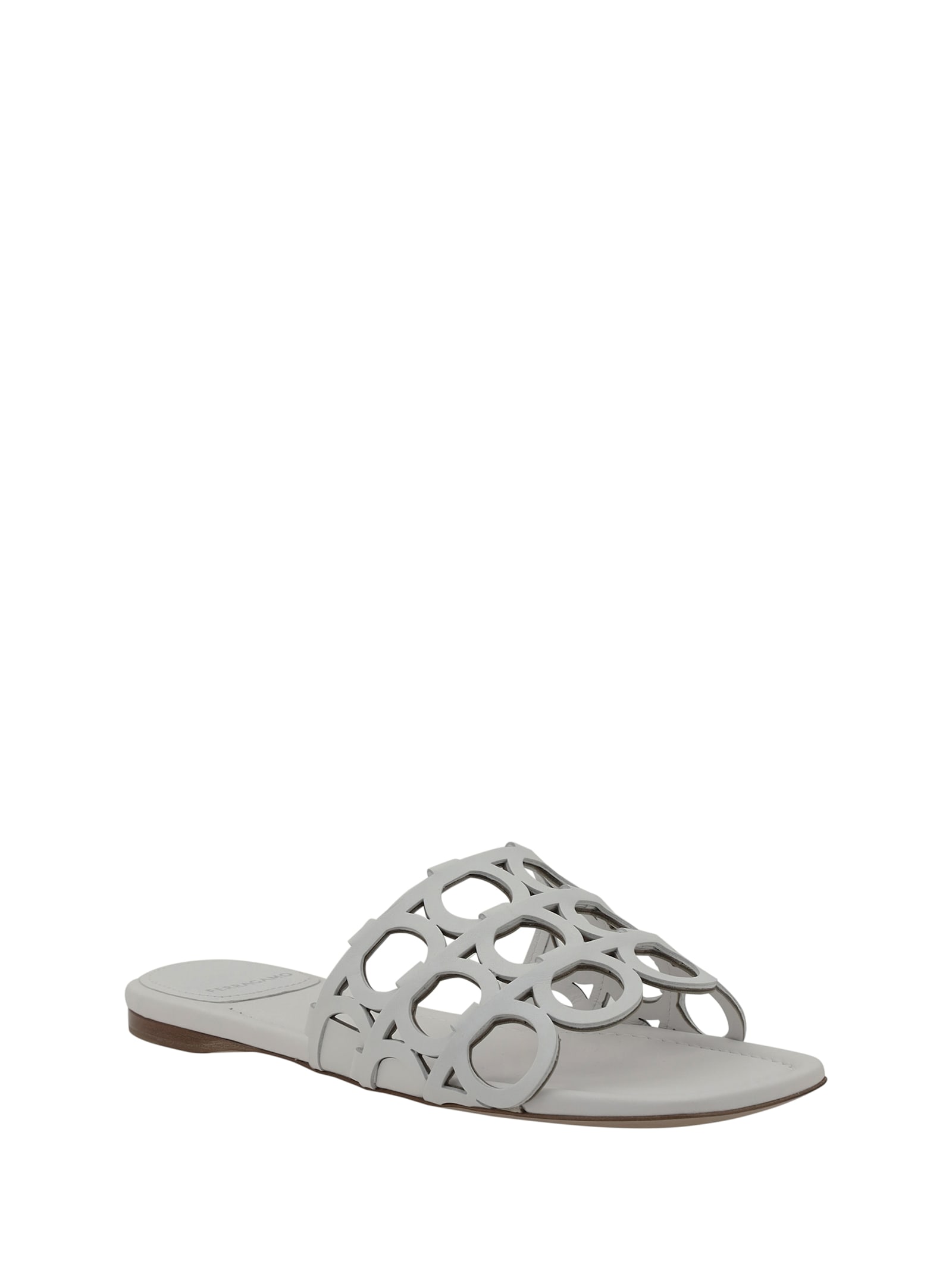 Ferragamo Gancini Pattern Sandals In White