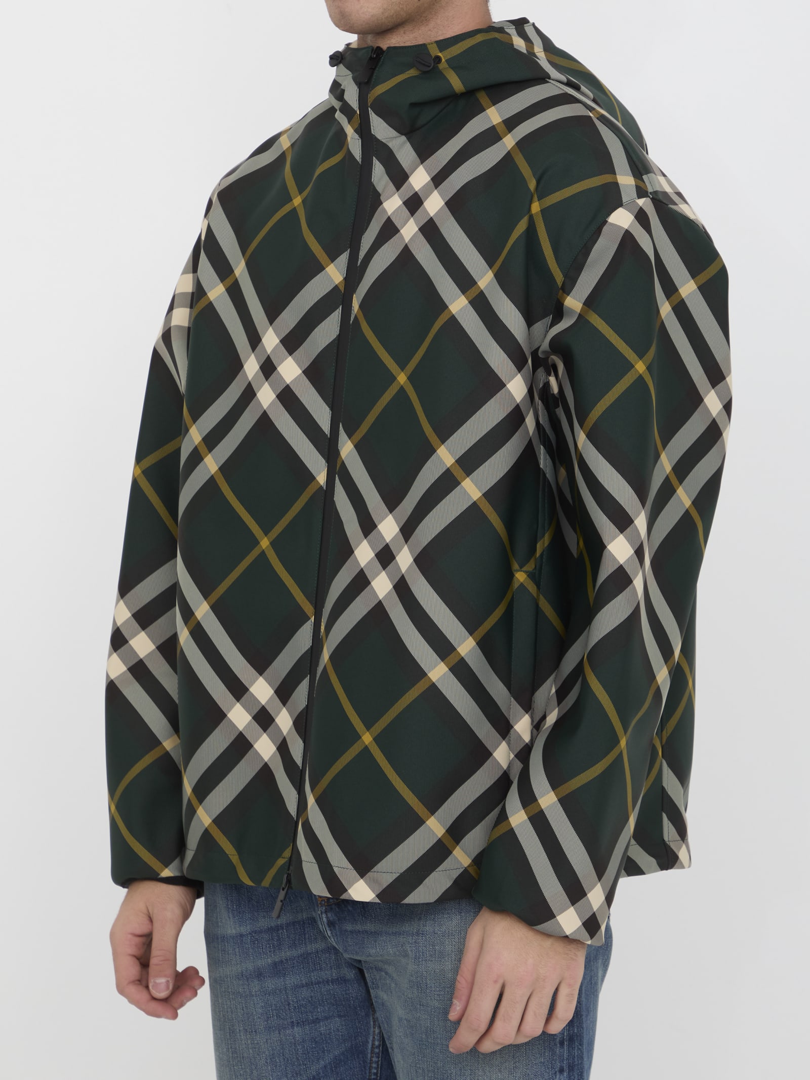 Shop Burberry Check Jacket In Green/neutrals