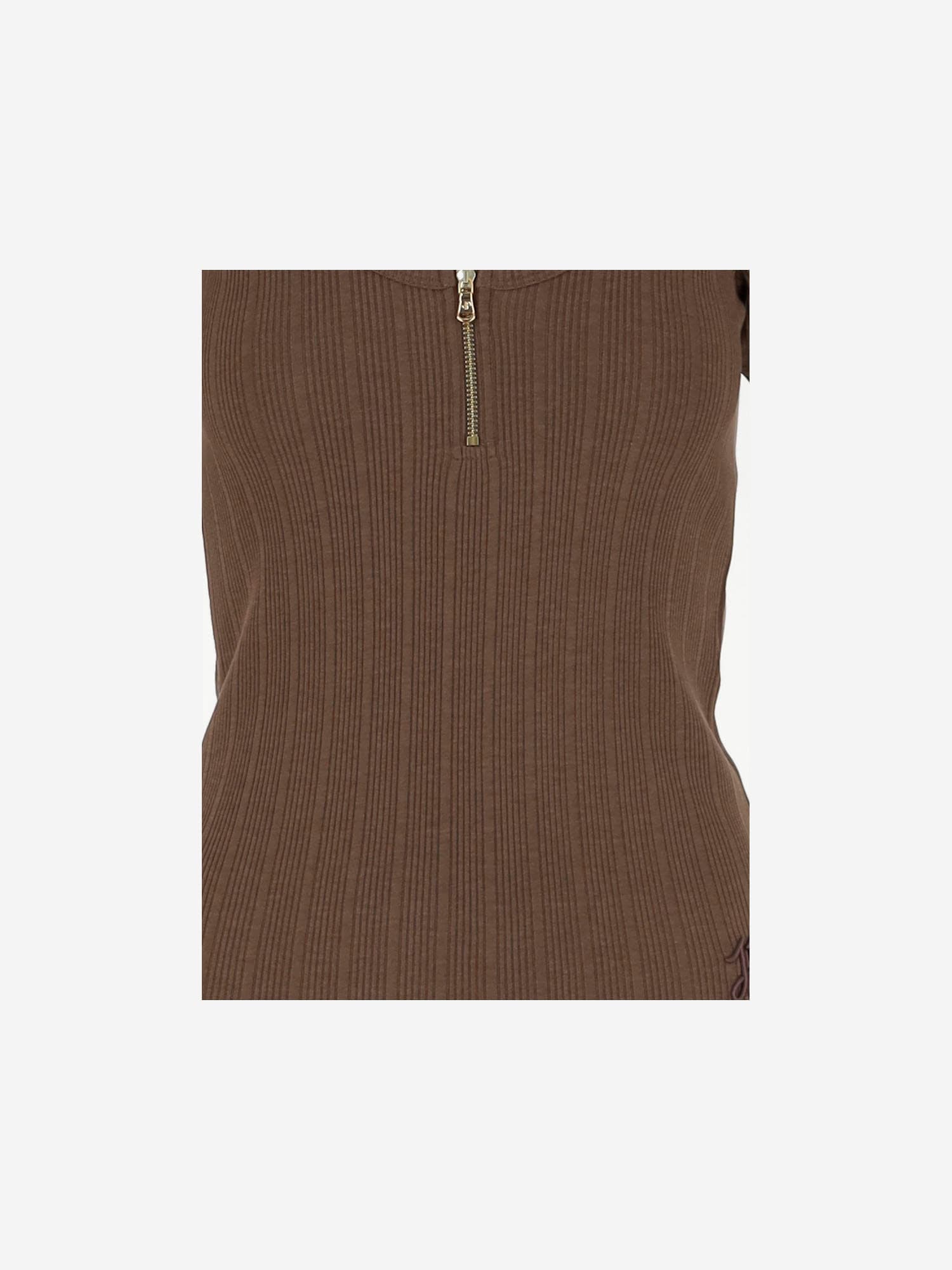 Patou Cotton Blend Knit T-shirt With Logo In Brown