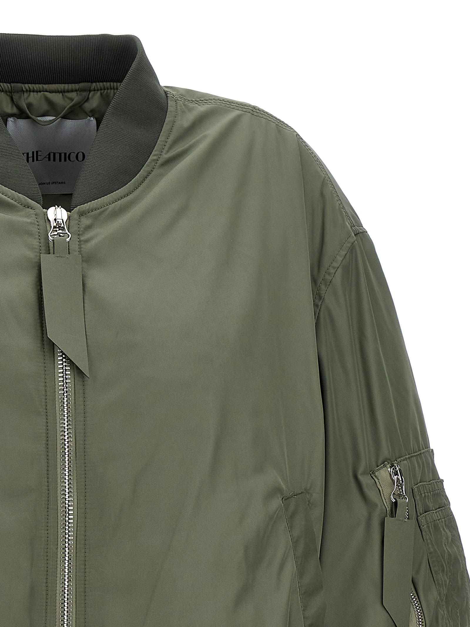 Attico Green Bomber Jacket With Zip Pocket On The Sleeve In Tech Fabric Woman In Green