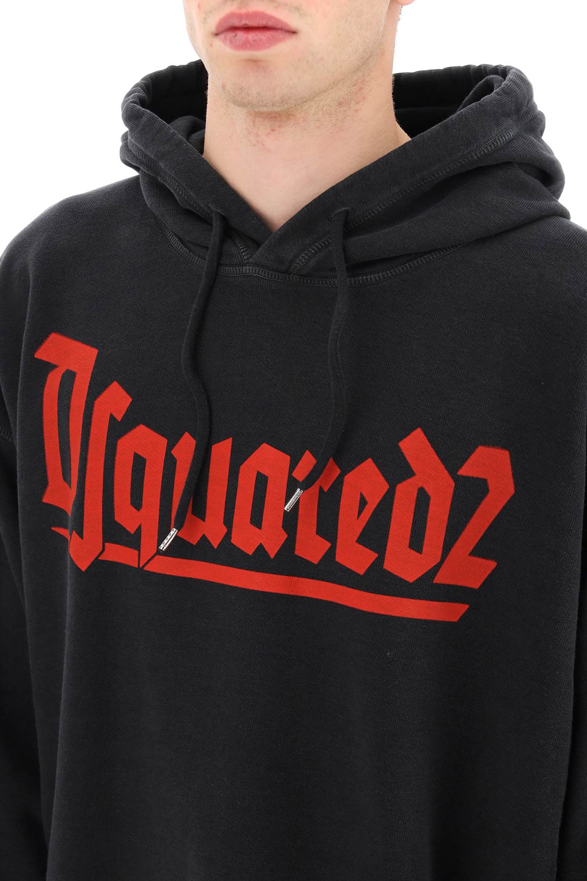 Shop Dsquared2 Logo Print Hoodie In Anthracite