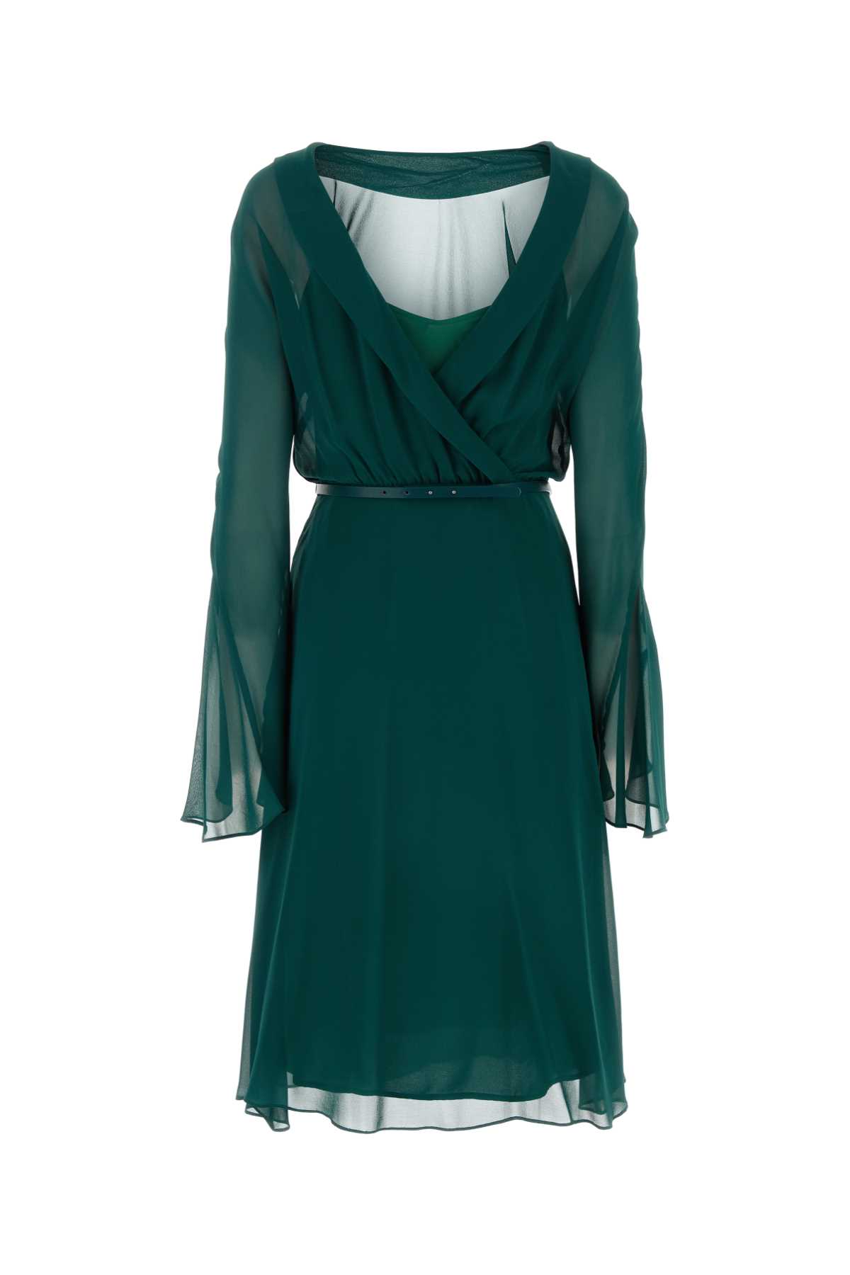 Shop Max Mara Bottle Green Silk Africa Dress In Verdeeden