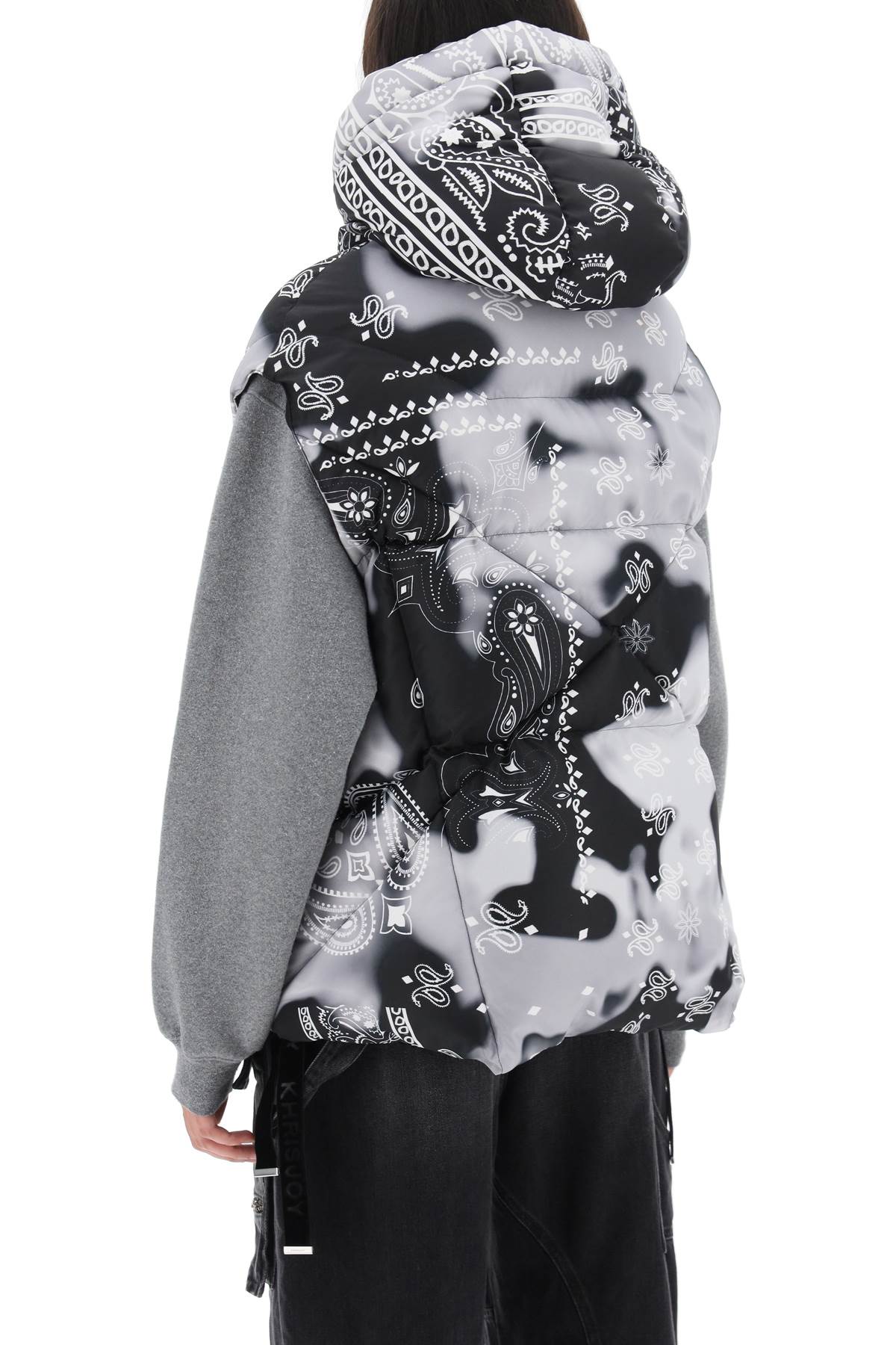 Shop Khrisjoy Bandana Print Iconic Down Vest In Black Grey (grey)