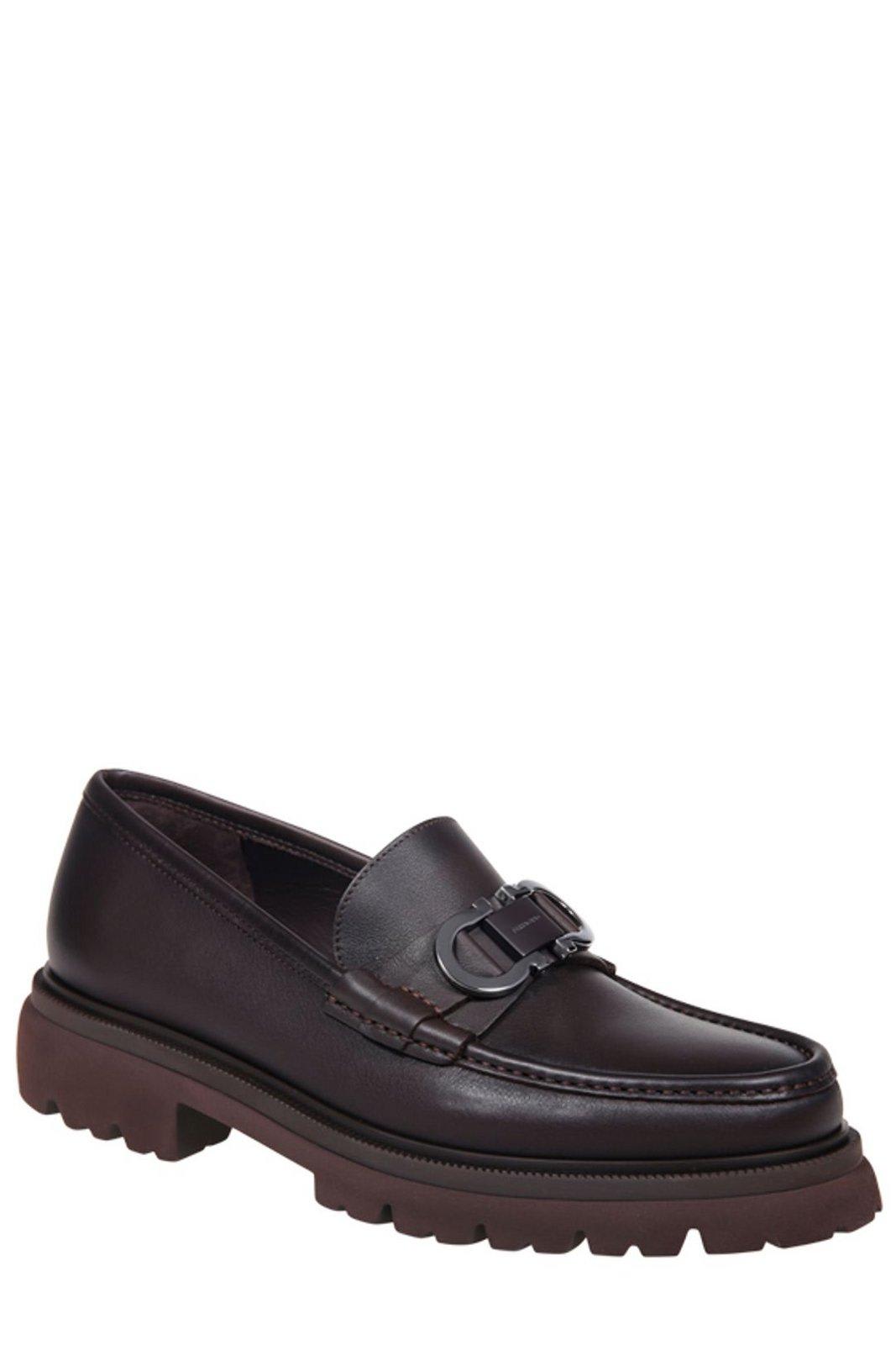 Shop Ferragamo Logo Buckle Loafers