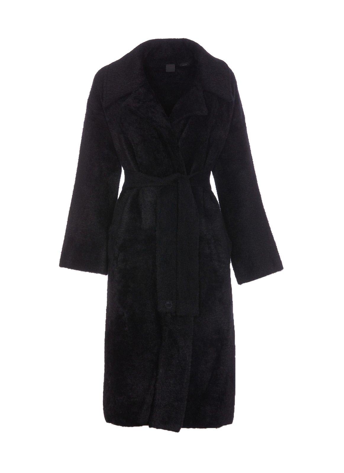 Shop Pinko Uvaggio Belted Fur Coat In Black