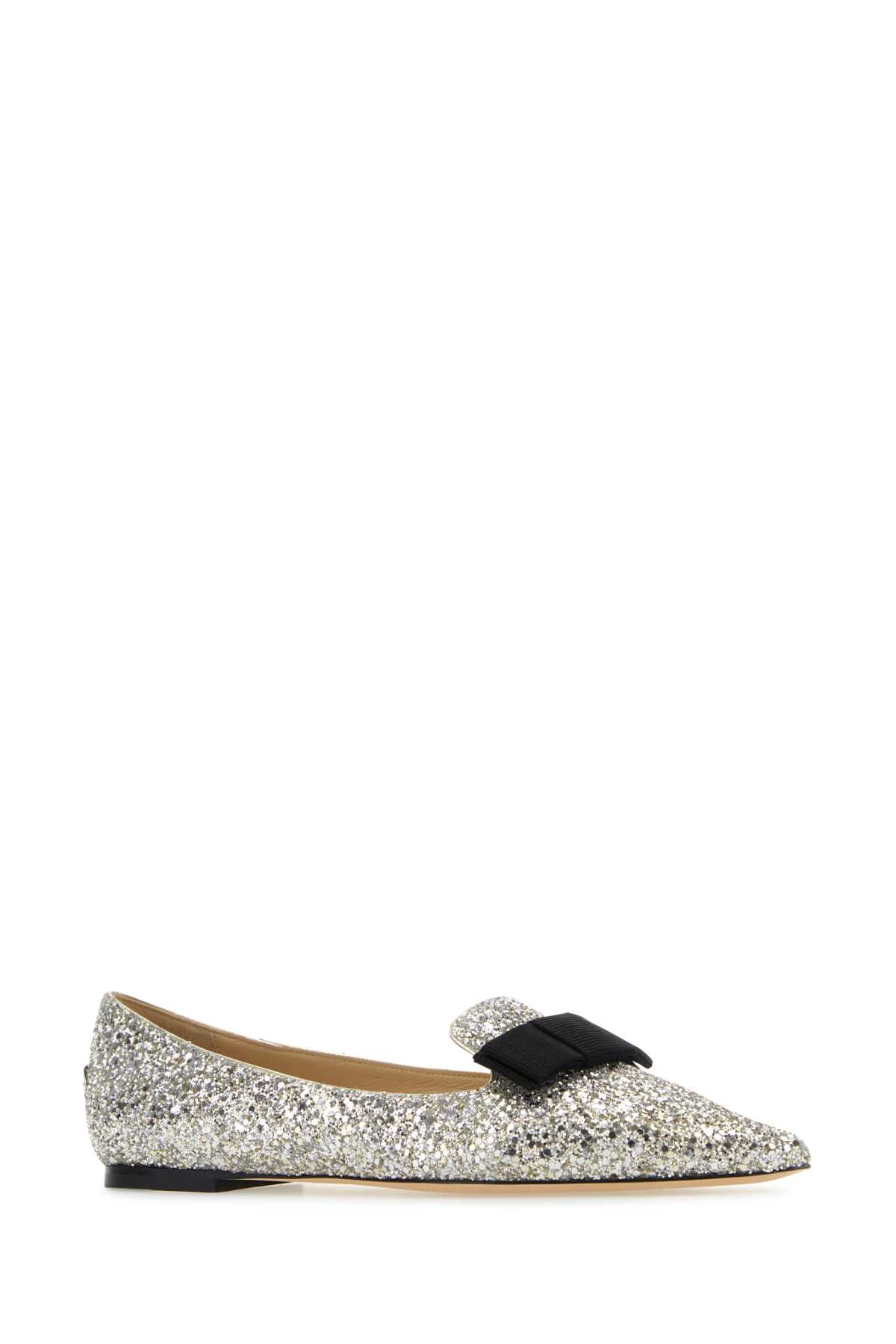 Shop Jimmy Choo Embellished Fabric And Leather Gala Ballerinas In Champagne