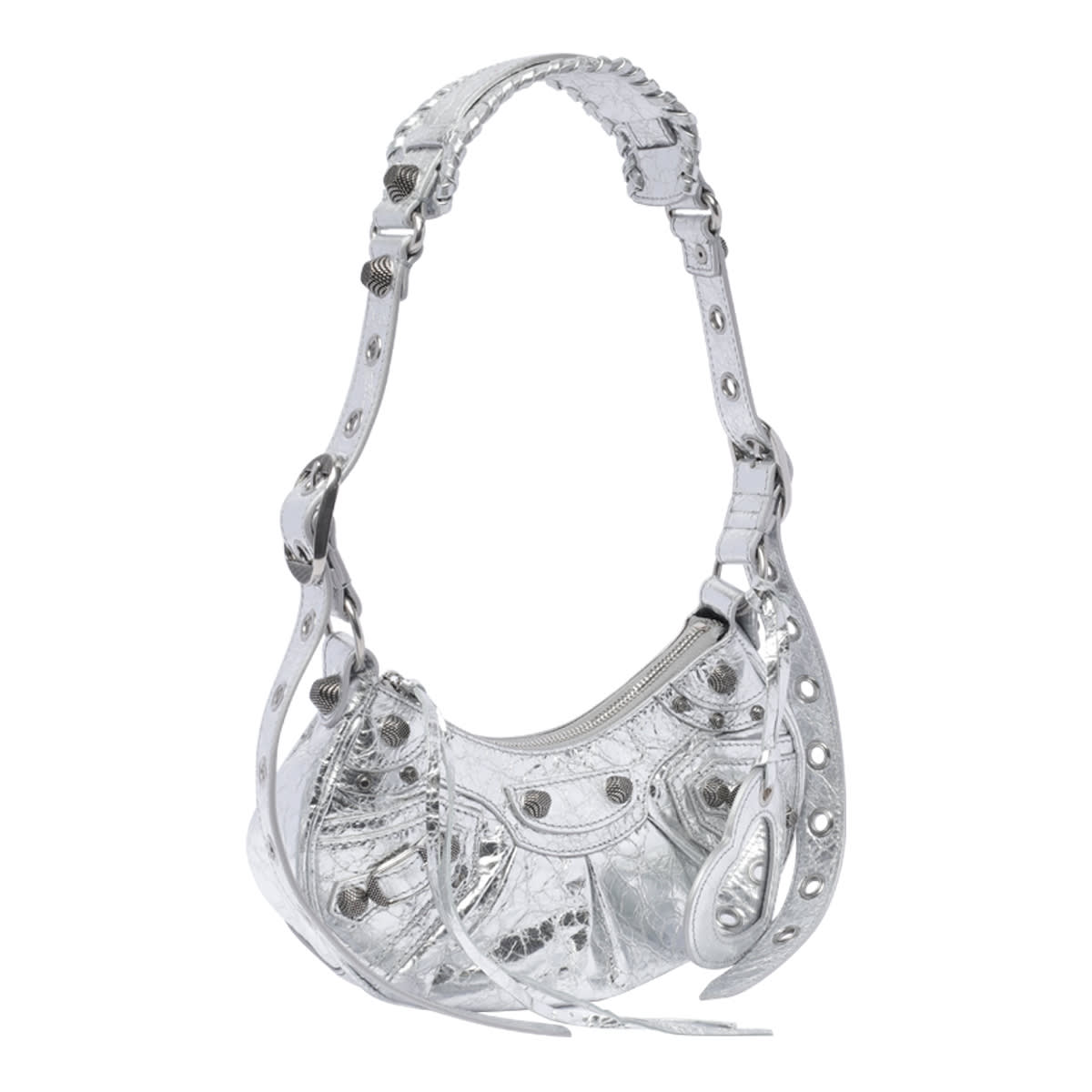 Balenciaga Green Leather Shoulder Handbag With Magnetic Closure And Metal Details In Silver