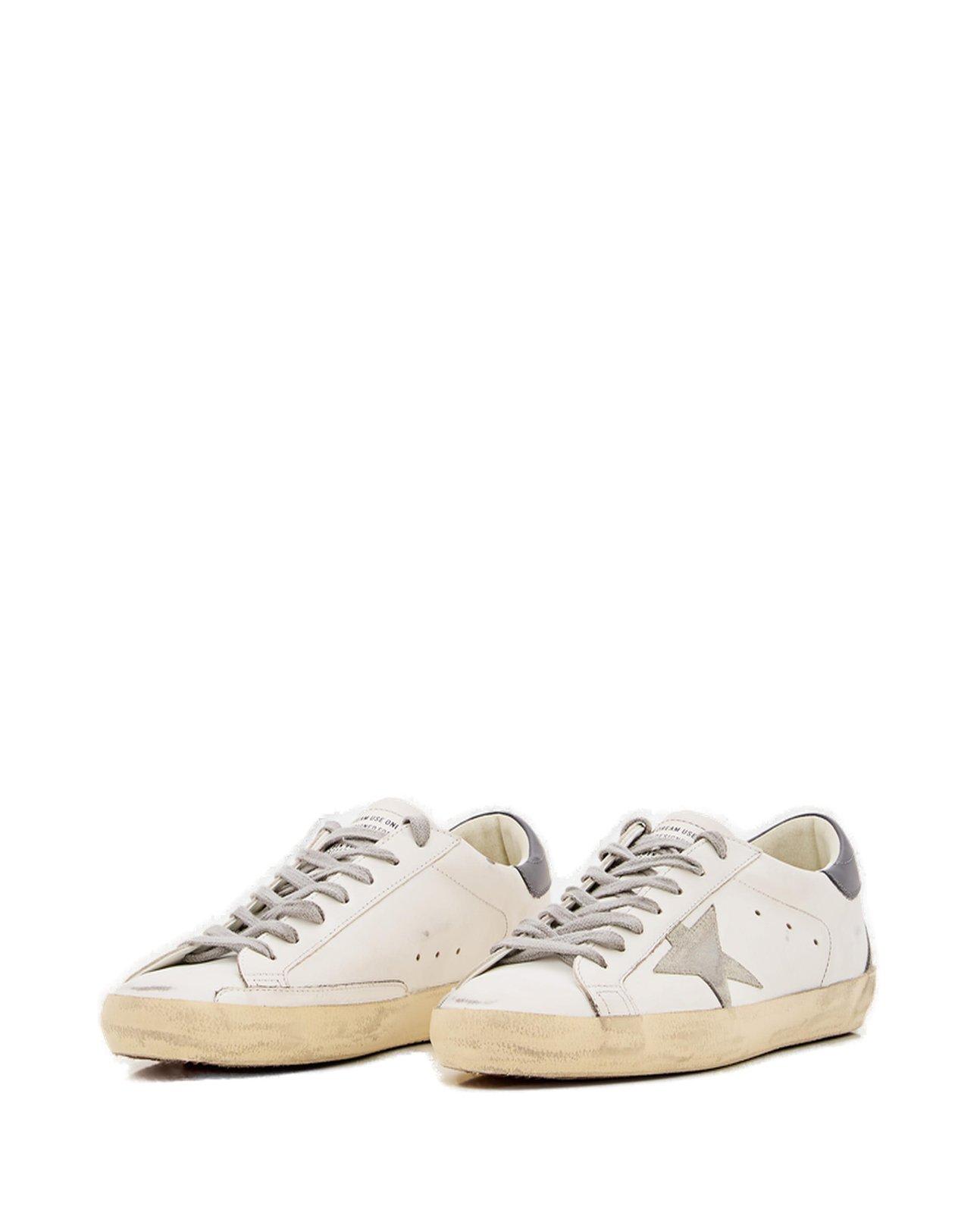 Shop Golden Goose Super-star Distressed Low-top Sneakers In White/ice/dark Gray