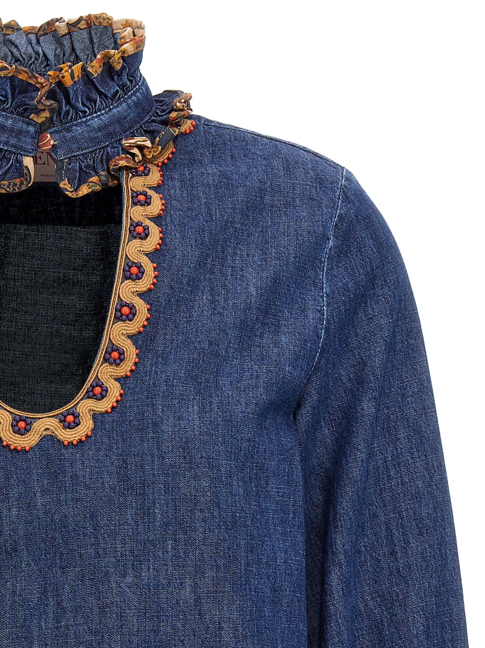 VALENTINO VALENTINO GARAVANI CHAMBRAY DENIM EMBROIDERED TOP 