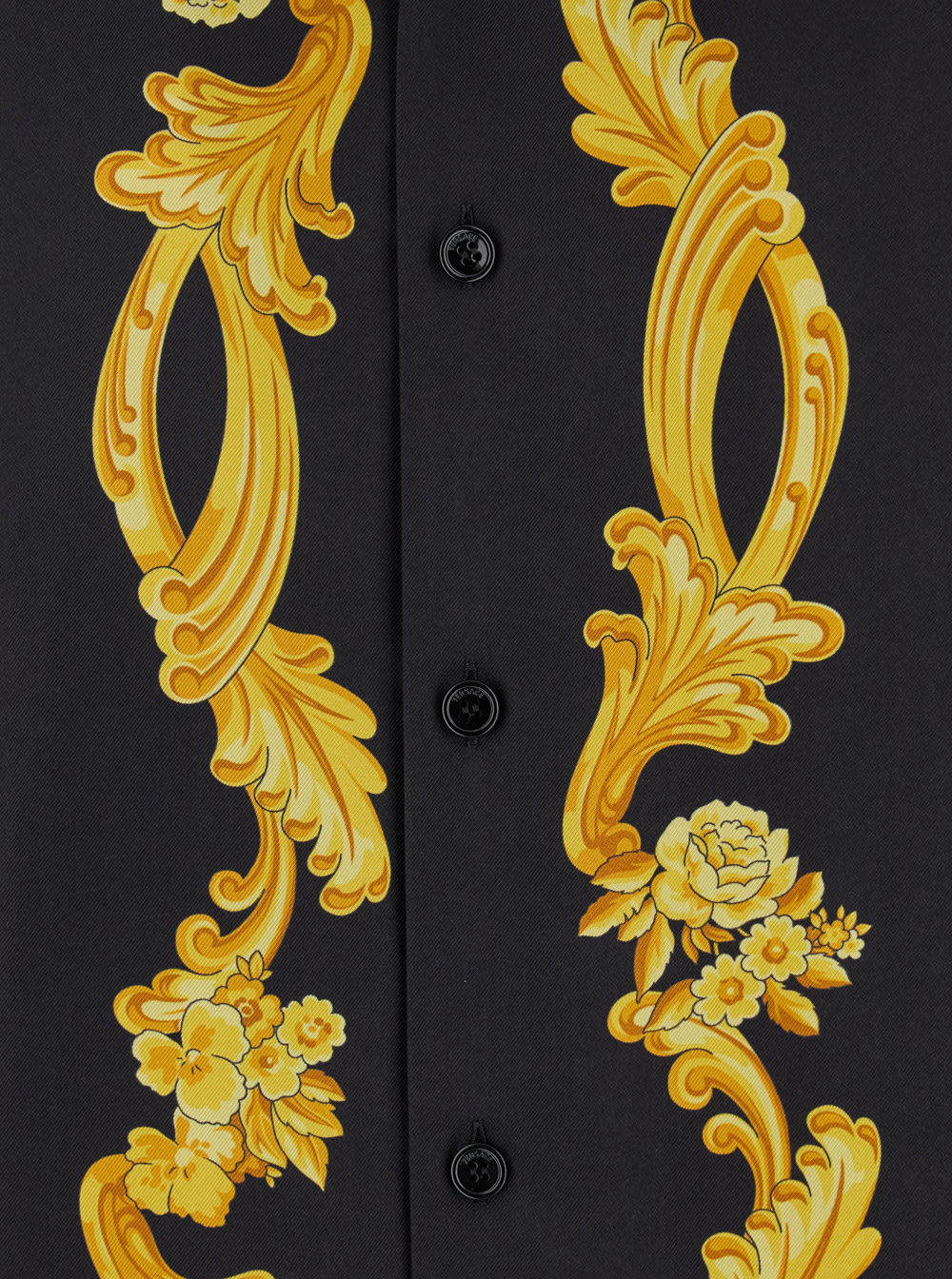 Versace Black Shirt With Cuban Collar And All-over Graphic Print In Silk Man In Black