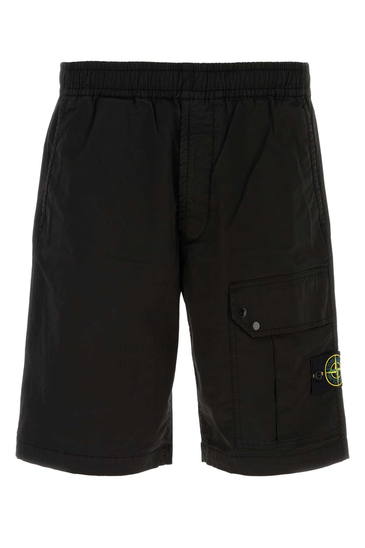 Black Stretch Cotton Bermuda Shorts