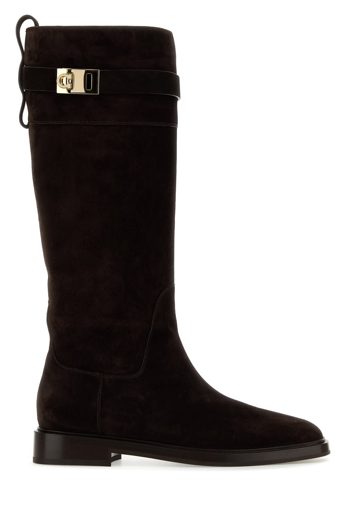 Ferragamo Elegant Roly Riding Boots With Gancini Buckle Detail In Hickoryhickoryhickory