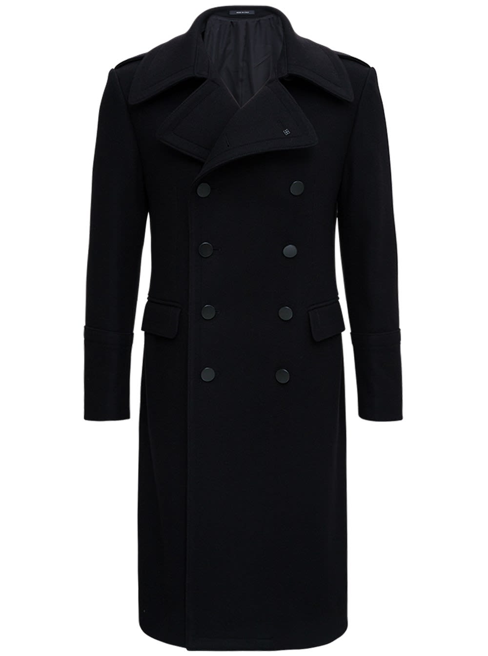 Tagliatore Long Double-breasted Coat In Black Wool