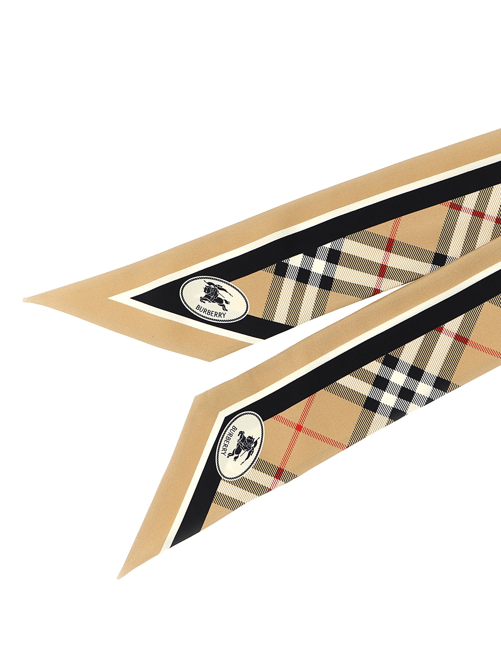 Burberry Long Plaid Silk Bandeau With Pointed Ends In Brown