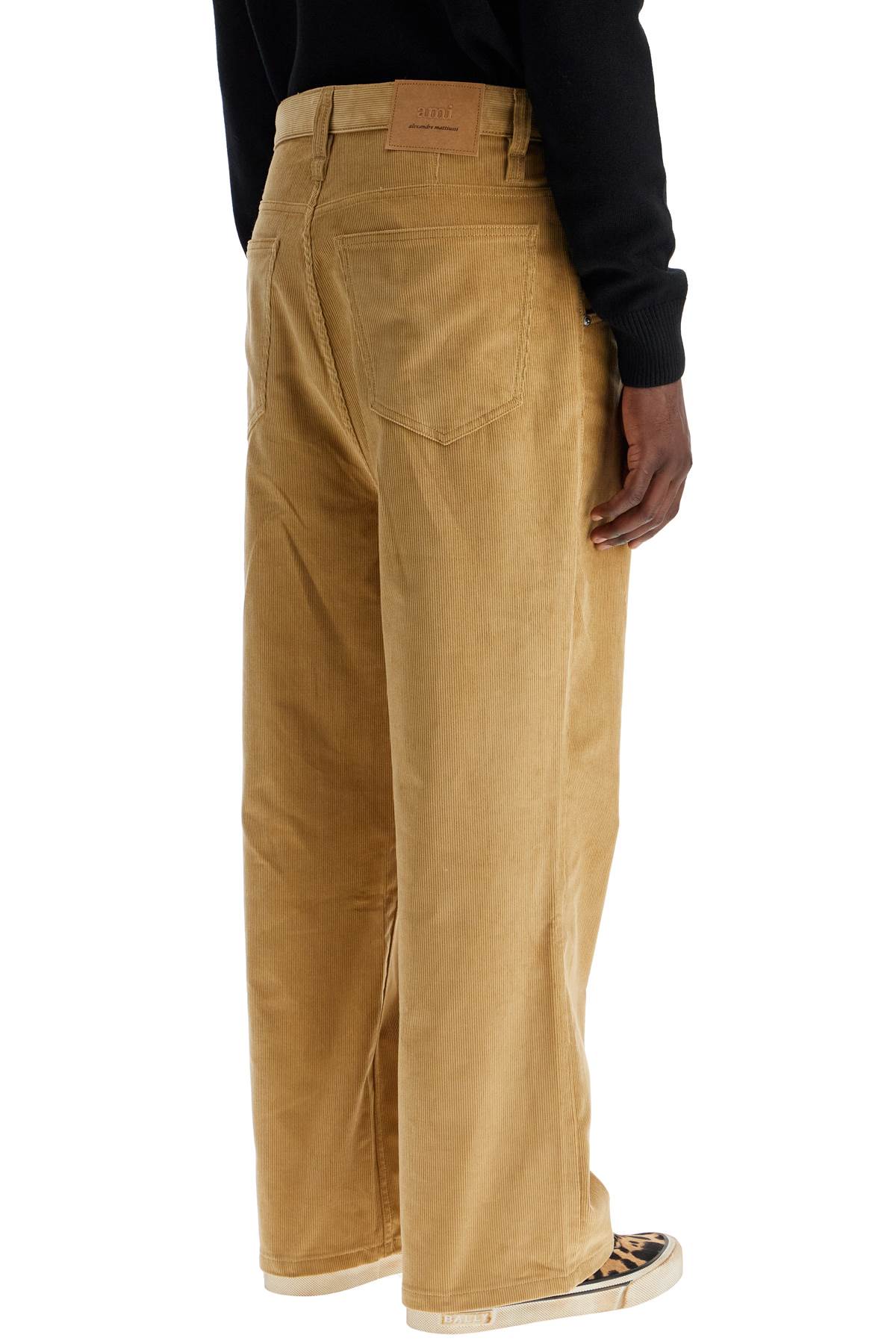 Shop Ami Alexandre Mattiussi Baggy Corduroy Pants With Rib In Sable (beige)