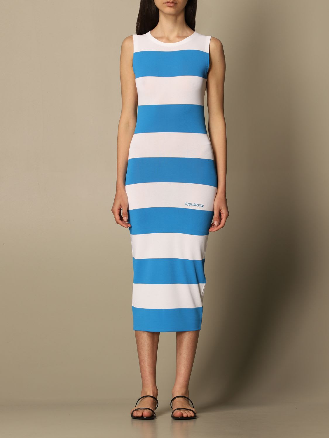 Dsquared2 Dress Dsquared2 Midi Dress In Striped Jersey