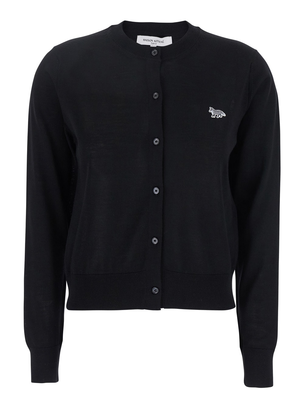 Maison Kitsuné Black Cardigan With Baby Fox Logo Patch Applied On The Front In Wool Woman In Black