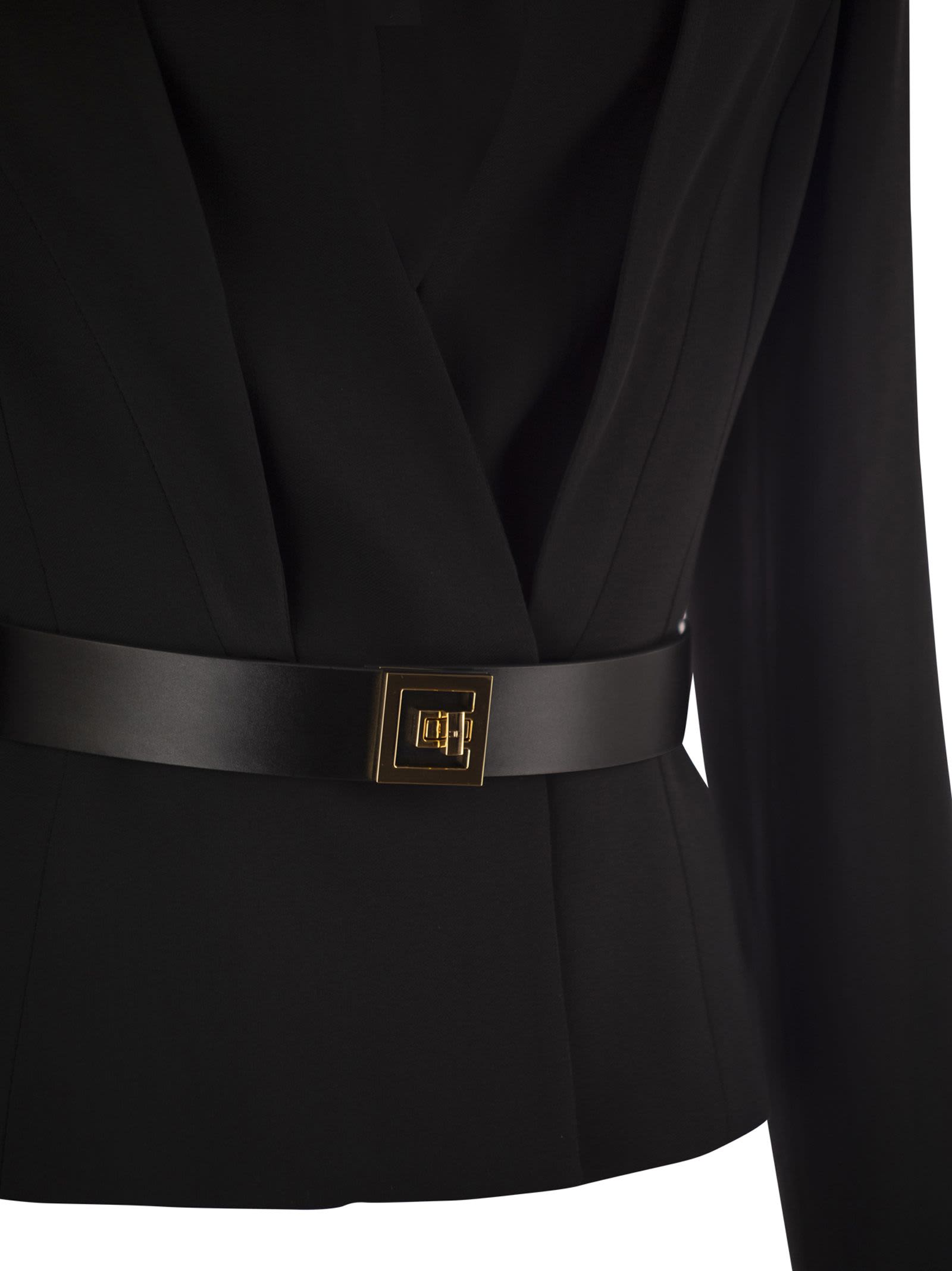 Elisabetta Franchi Crepe Jacket With Satin Lapels In Black