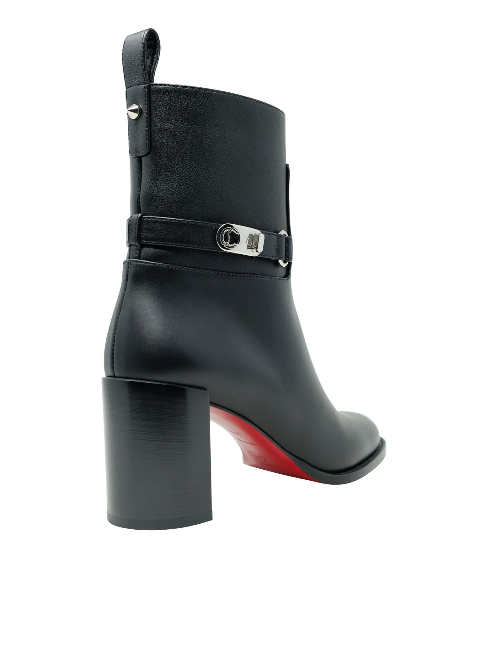 Shop Christian Louboutin Black Leather Lock Booty 70 Ankle Boots