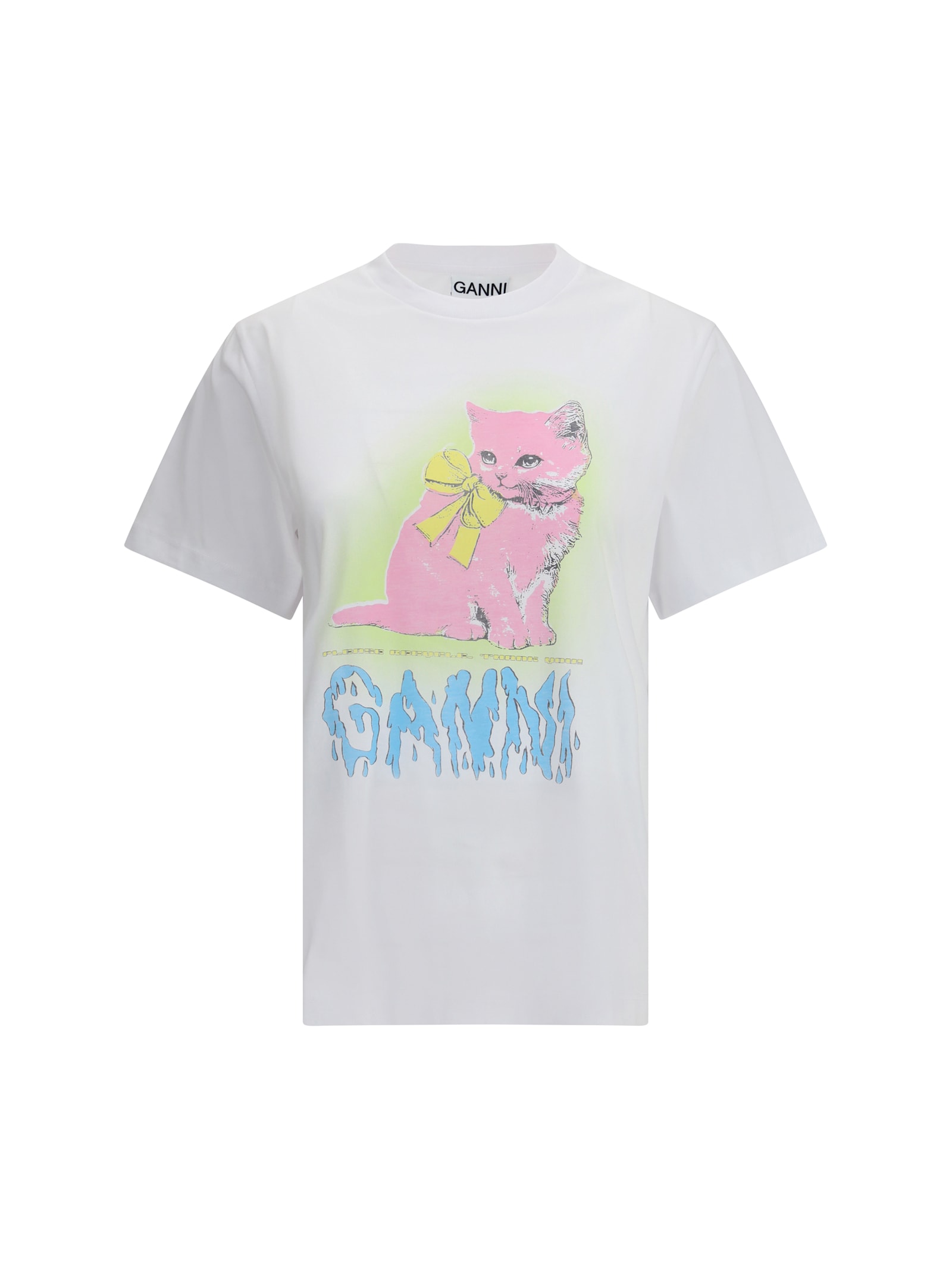 Ganni Women White Crewneck T-shirt With Maxi Logo On The Front In Cotton Jersey Woman In White