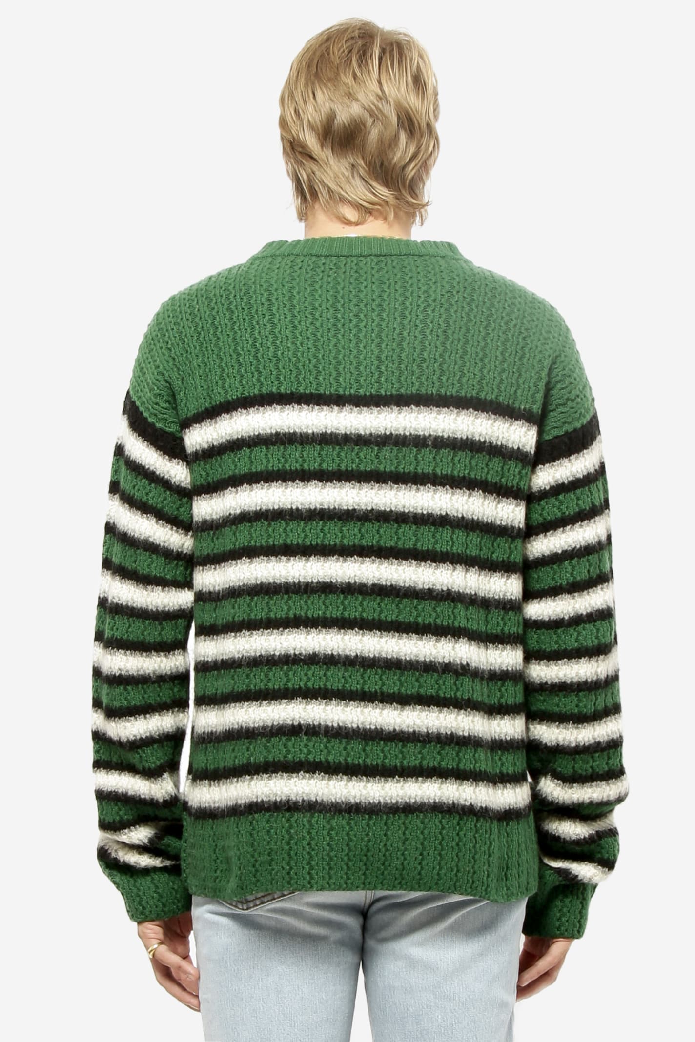 Unisex Stripes Crew Neck Sweater Knit In Green