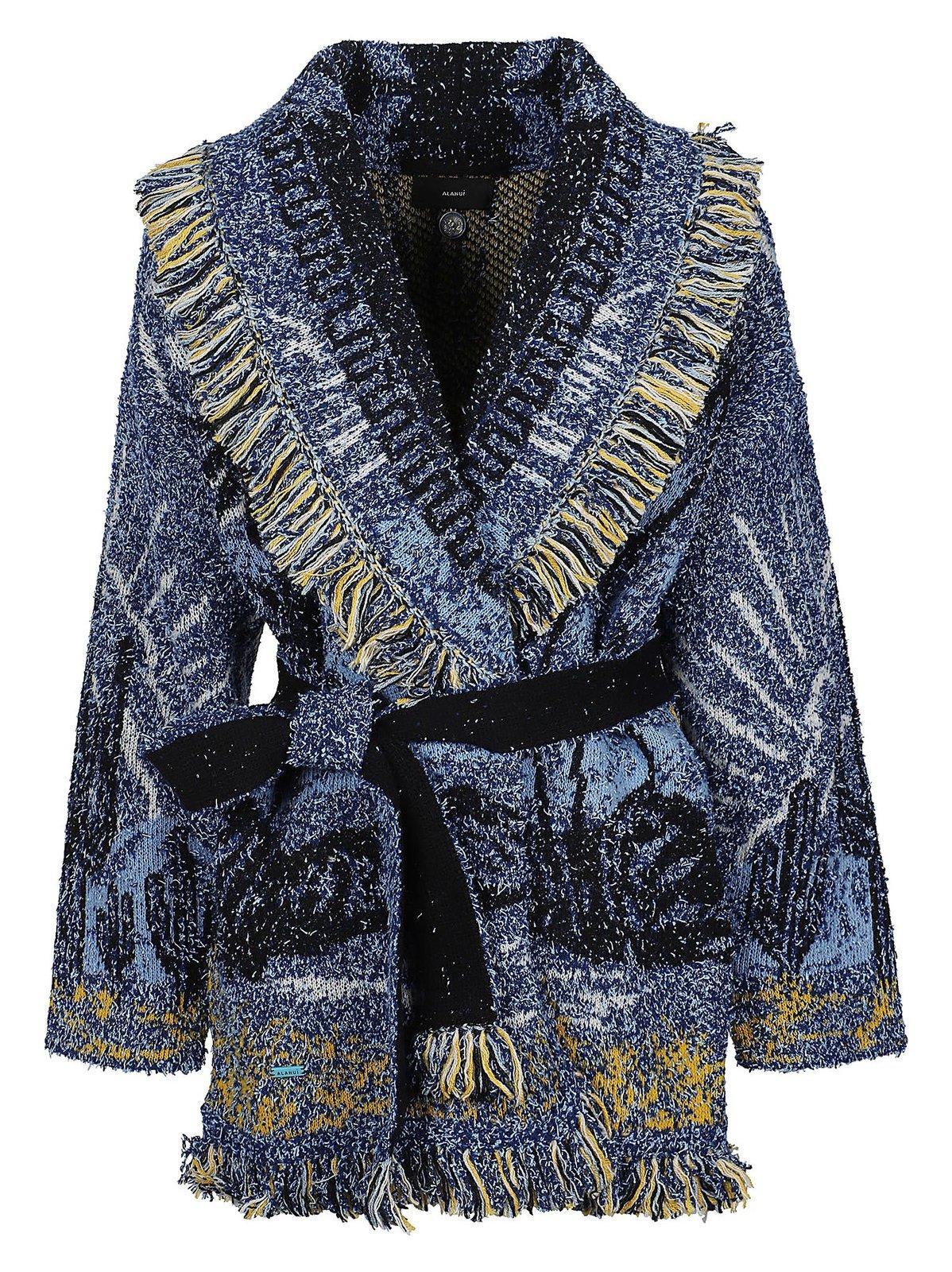 Shop Alanui Come Gentle Night Knit Cardigan In Eveningh Blue/multicolor