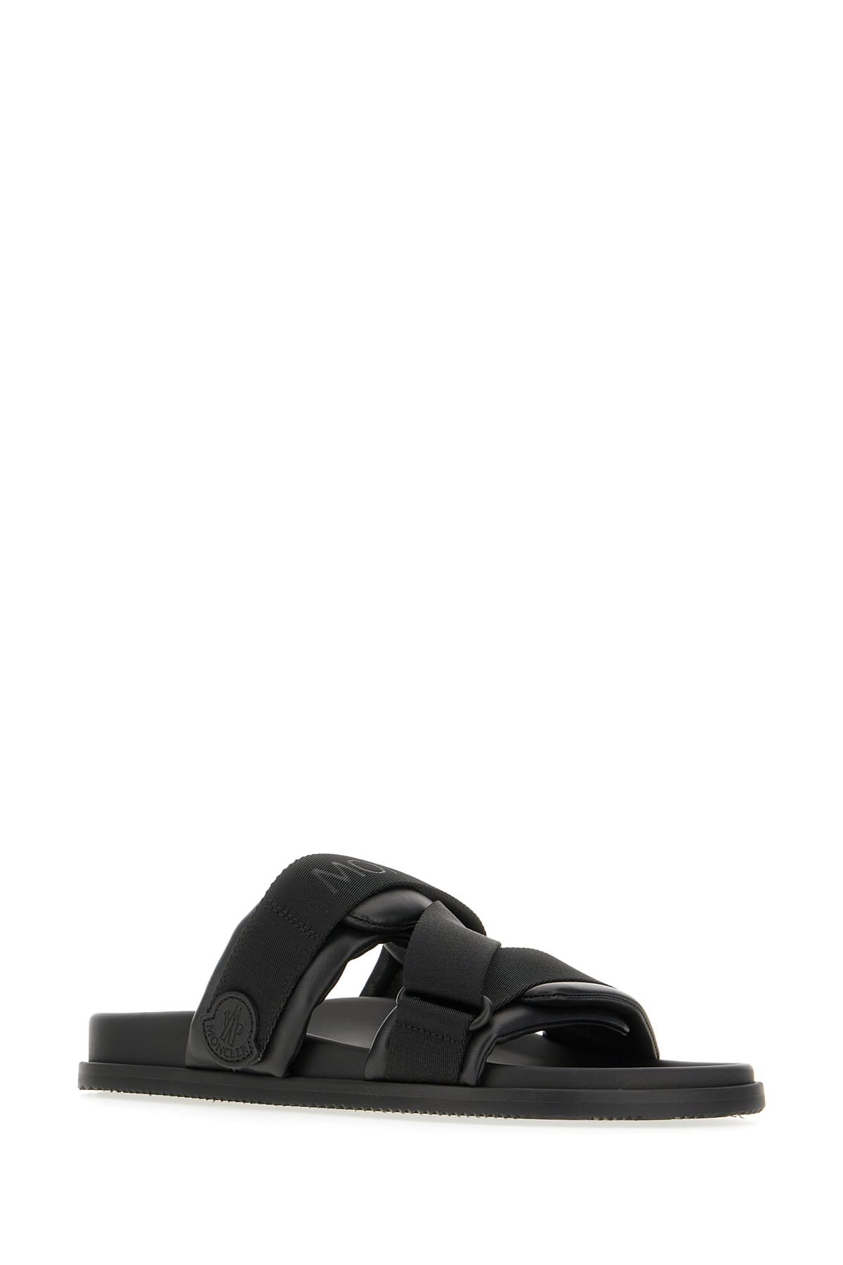 Shop Moncler Black Leather And Fabric Sandals