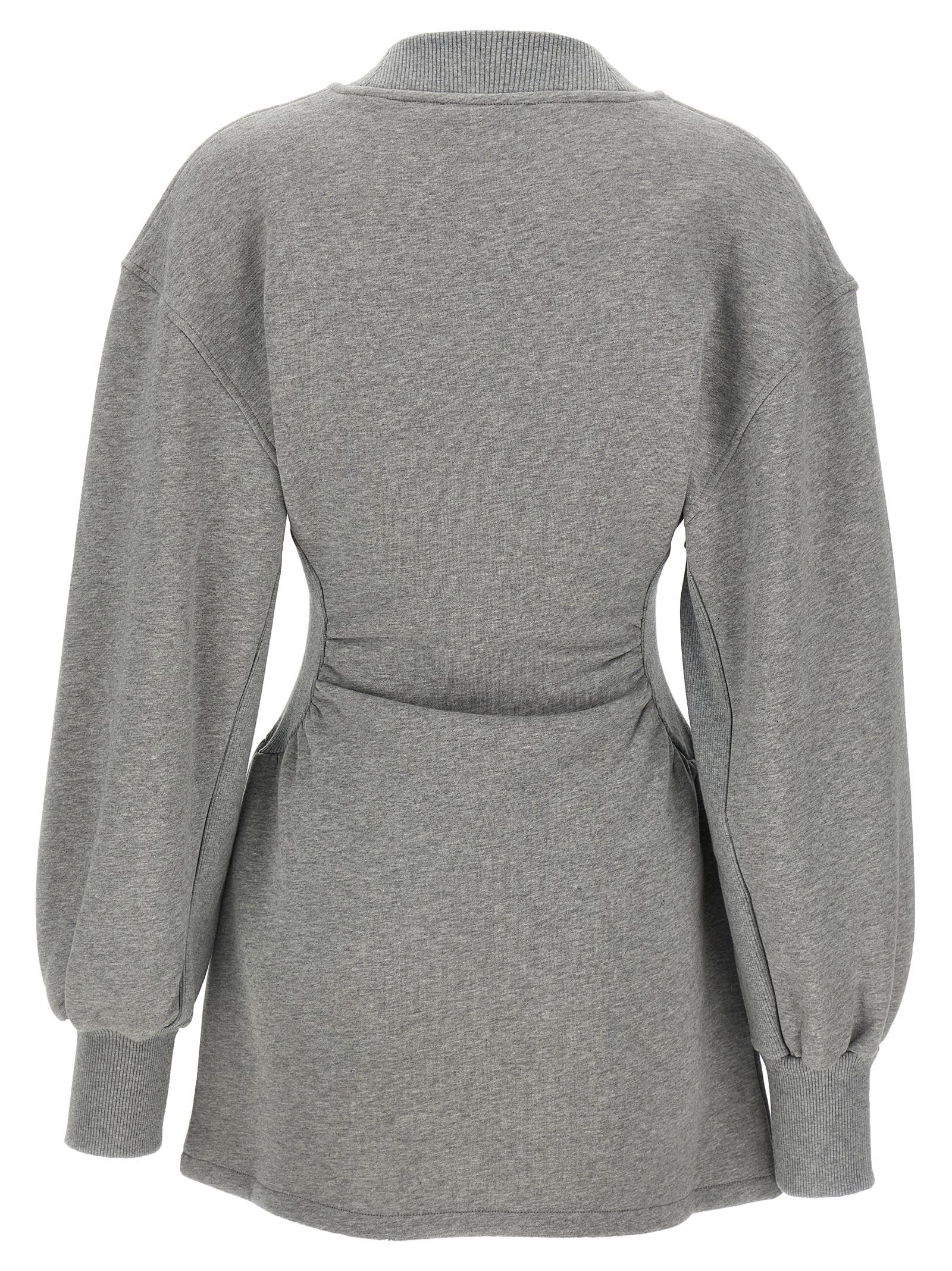 Attico Grey Mini Dress With V Neck And Logo Lettering On The Front In Gray