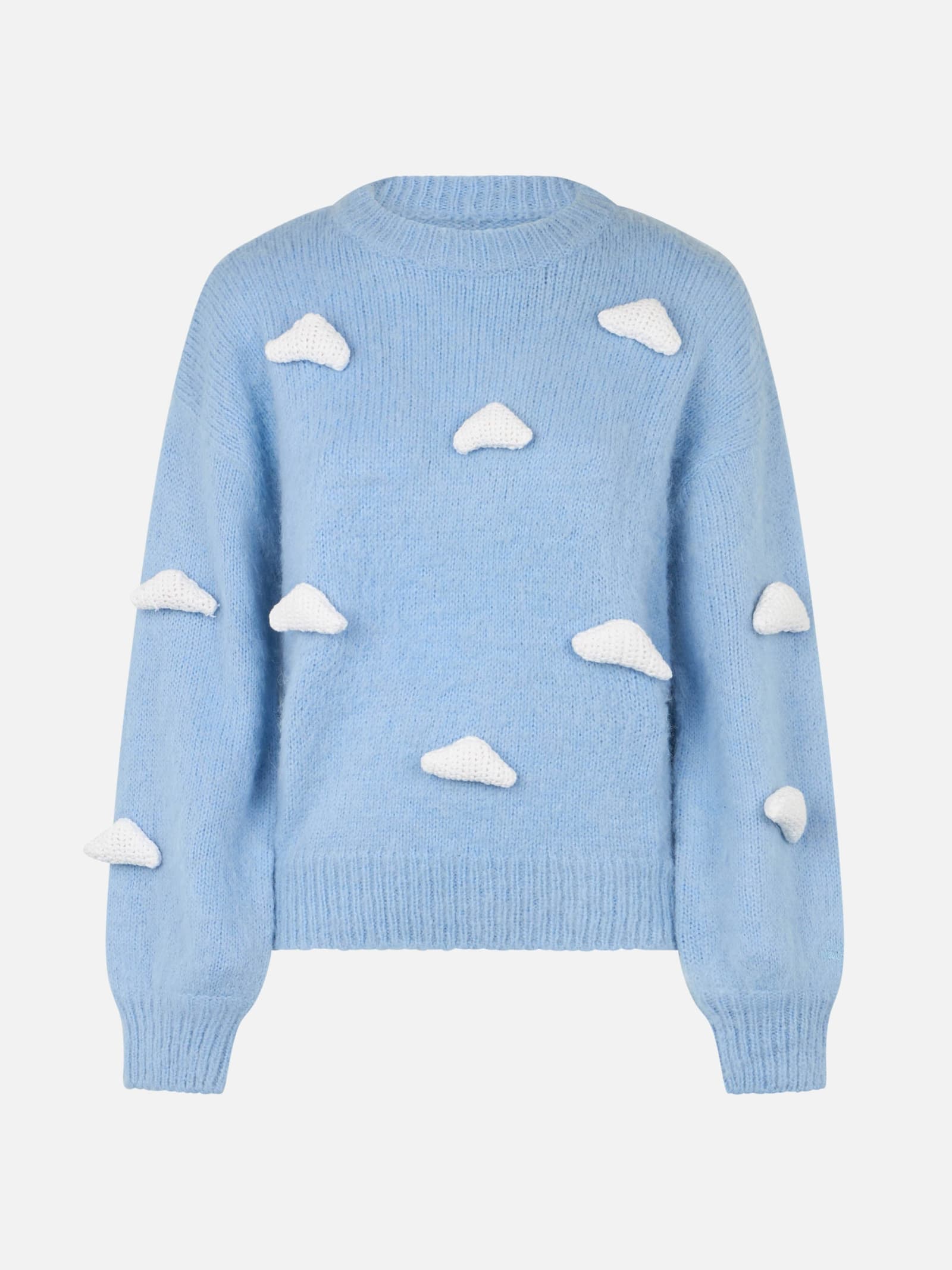 Shop Mc2 Saint Barth Brushed Knit Sweater With Clouds Details In Blue